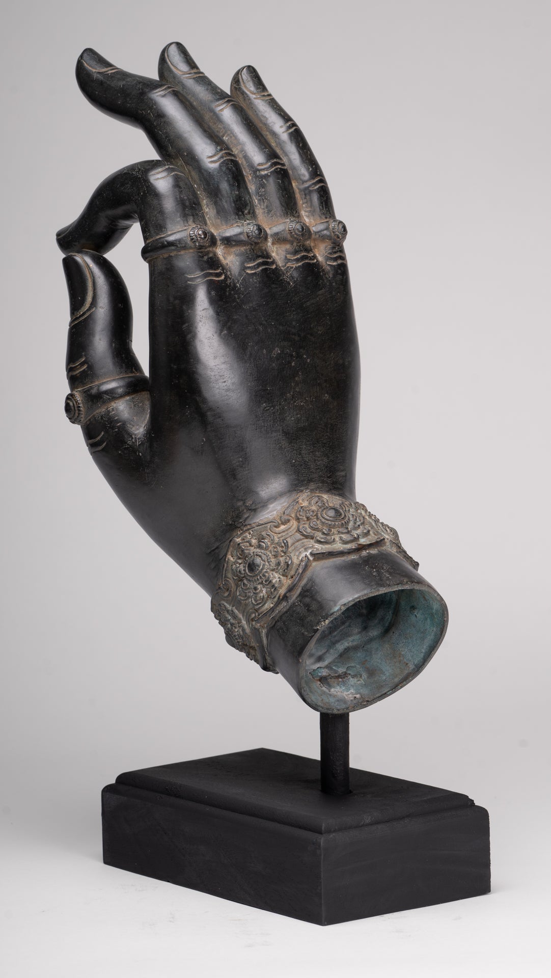 Mounted Antique Khmer Style Southeast Asia Bronze Teaching Hand - 43cm/17"
