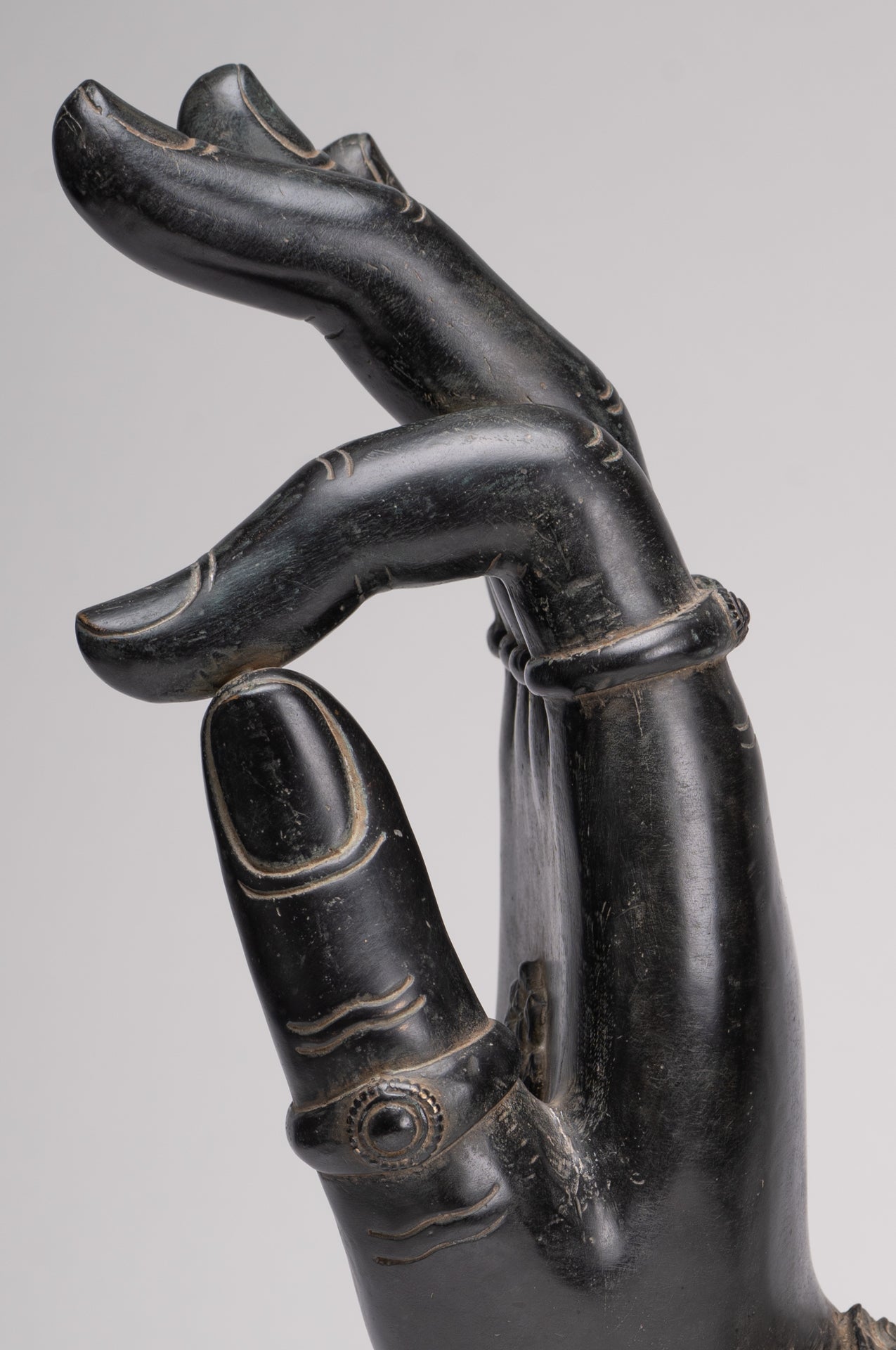 Mounted Antique Khmer Style Southeast Asia Bronze Teaching Hand - 43cm/17"