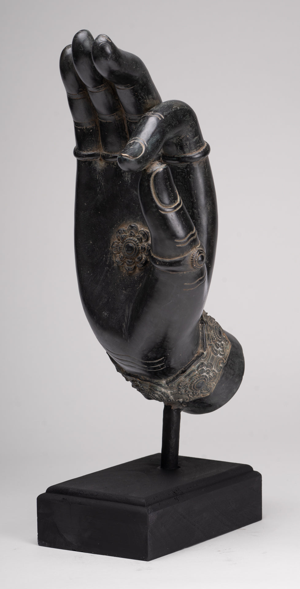 Mounted Antique Khmer Style Southeast Asia Bronze Teaching Hand - 43cm/17"