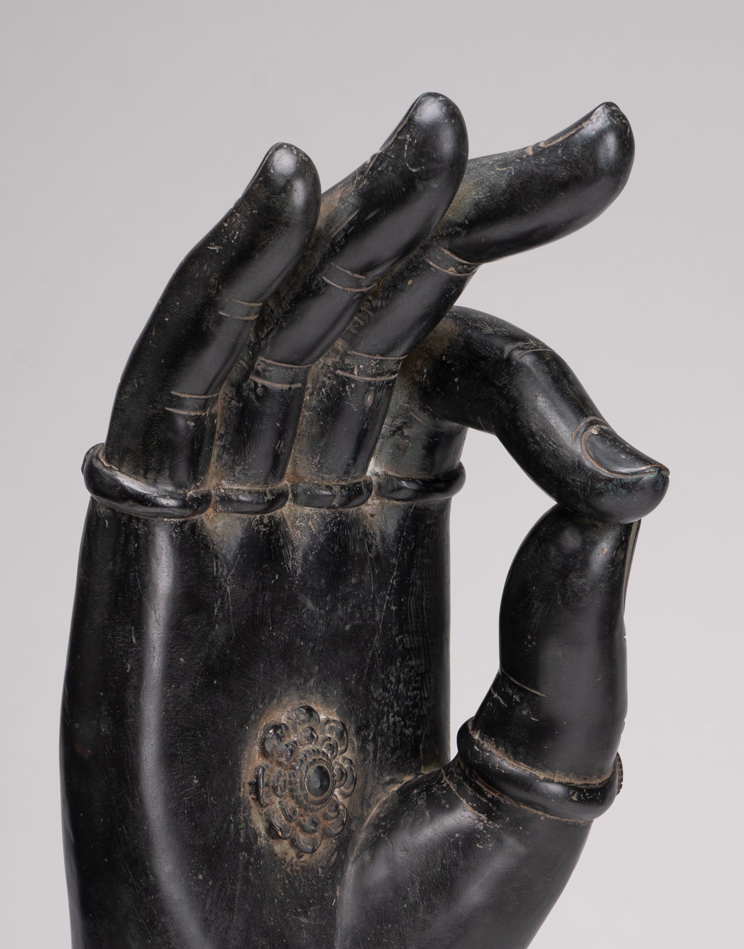 Mounted Antique Khmer Style Southeast Asia Bronze Teaching Hand - 43cm/17"