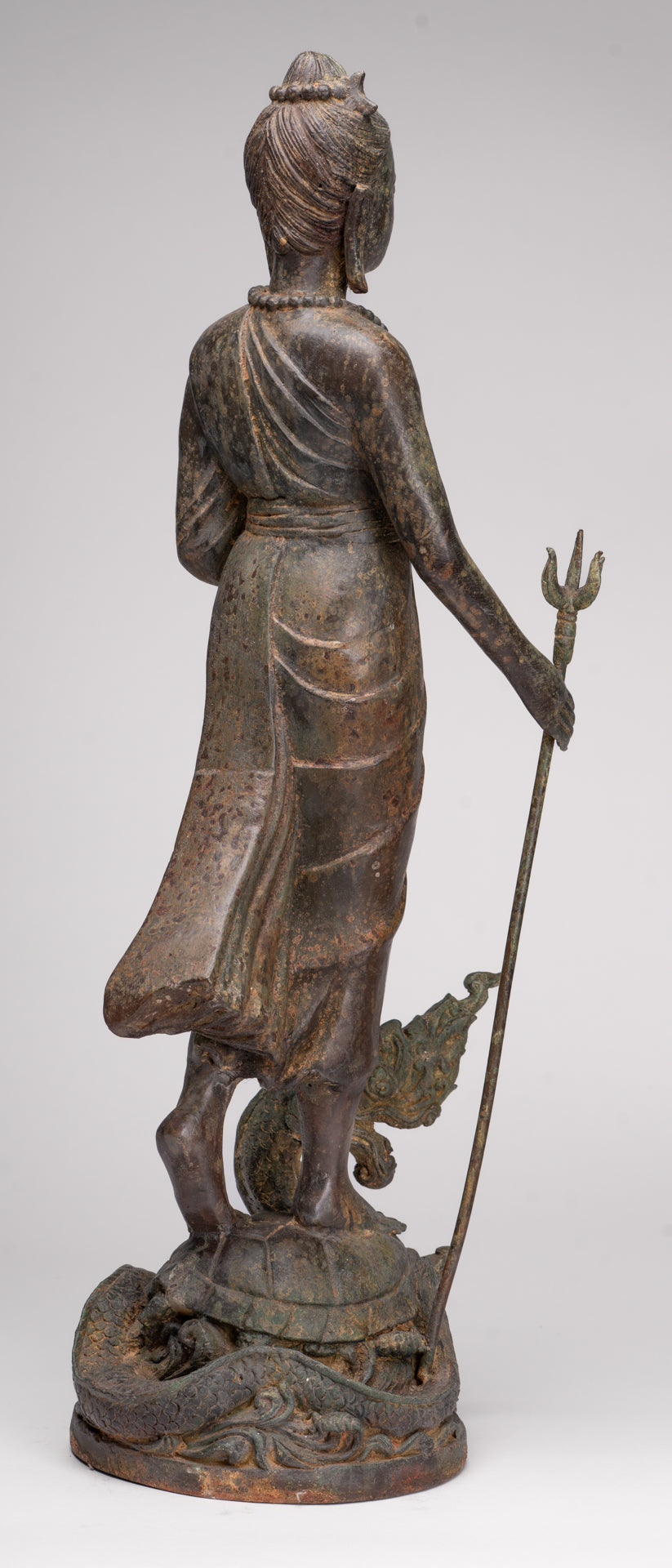 Antique Thai Style Bronze Standing Shiva with Turtle and Naga - 58cm/23"