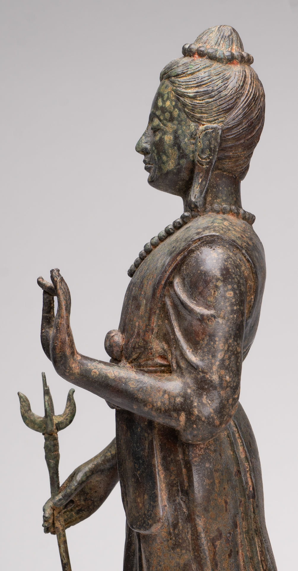 Antique Thai Style Bronze Standing Shiva with Turtle and Naga - 58cm/23"
