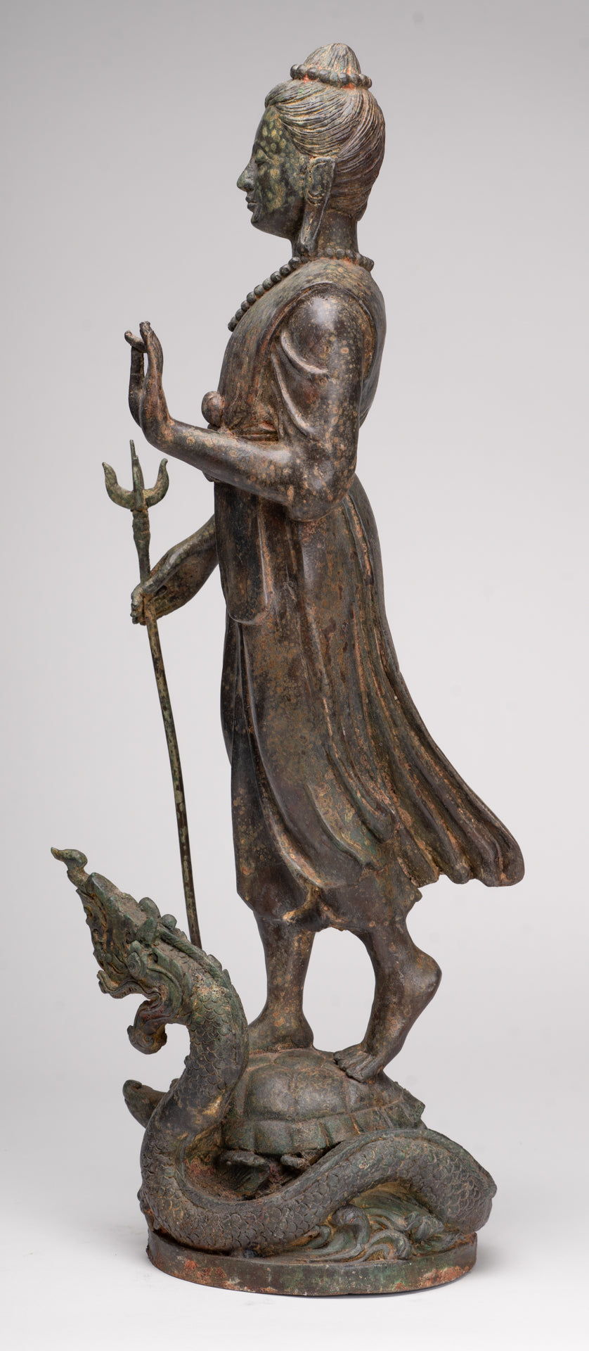 Antique Thai Style Bronze Standing Shiva with Turtle and Naga - 58cm/23"