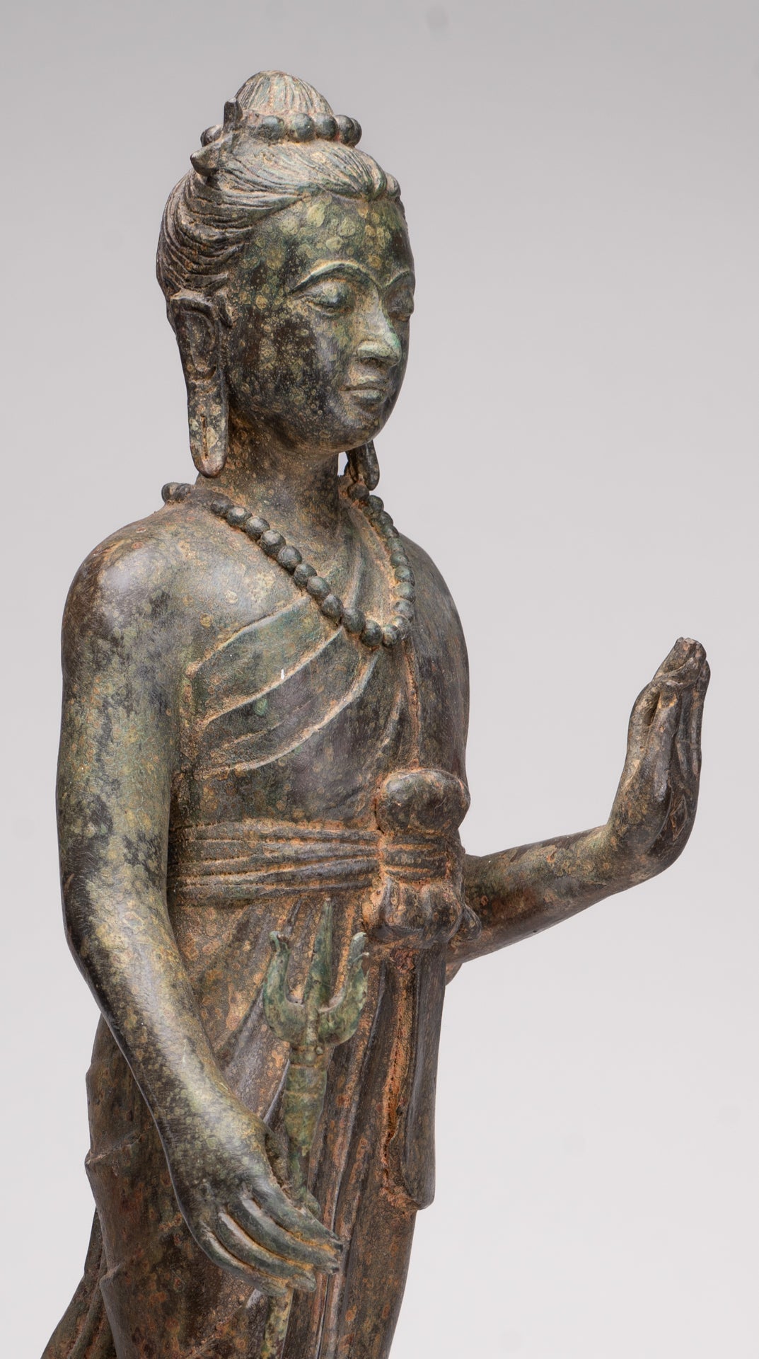 Antique Thai Style Bronze Standing Shiva with Turtle and Naga - 58cm/23"