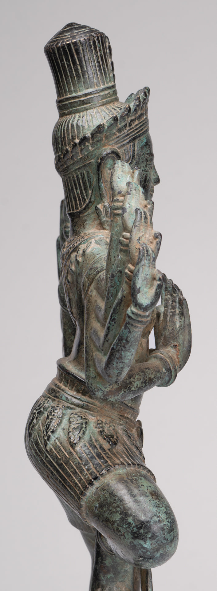 Shiva Statue - Antique Khmer Style Bronze Bayon Ardhaparyanka Shiva - 10 Arms - 46cm/18"