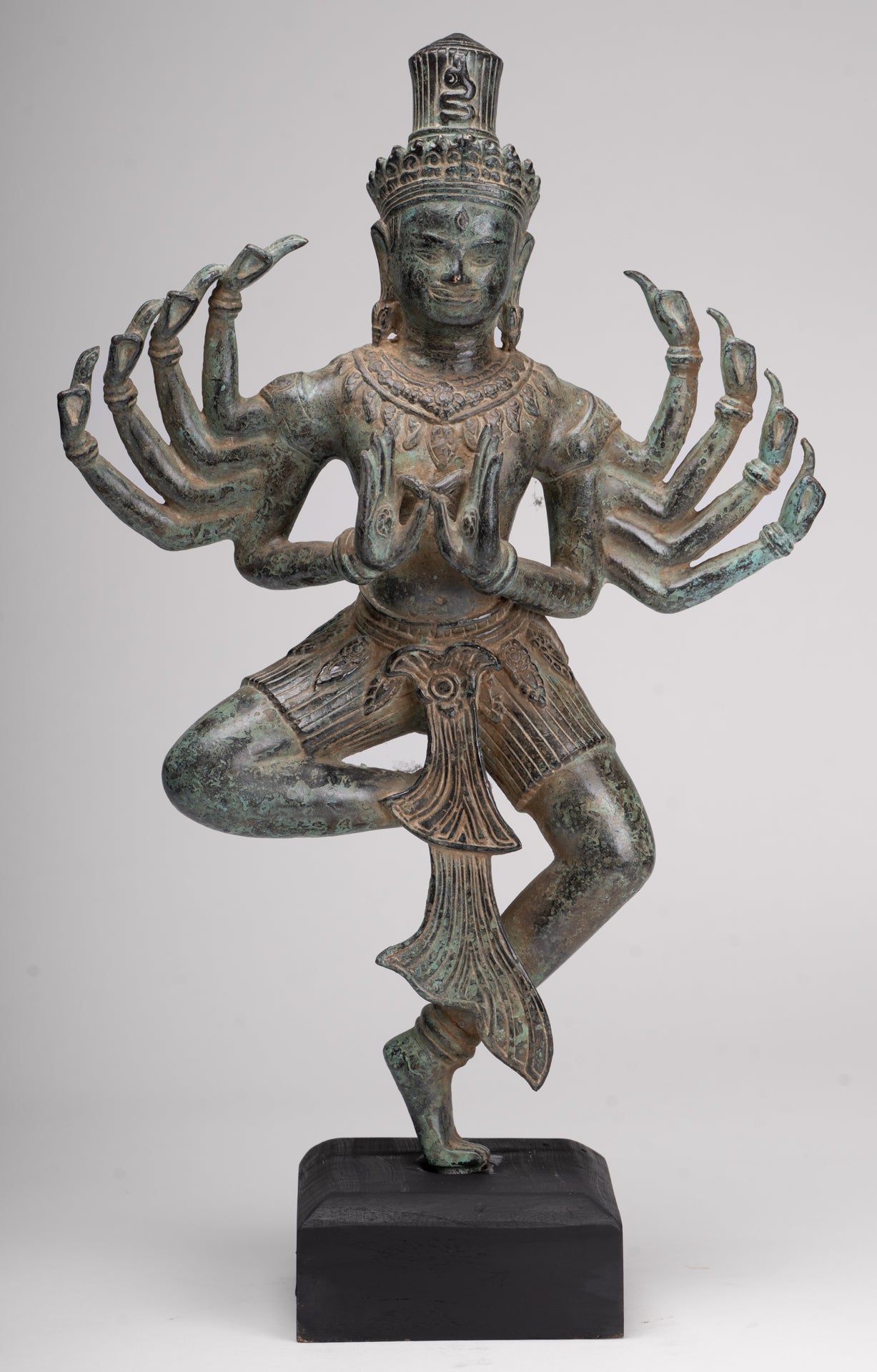 Shiva Statue - Antique Khmer Style Bronze Bayon Ardhaparyanka Shiva - 10 Arms - 46cm/18"