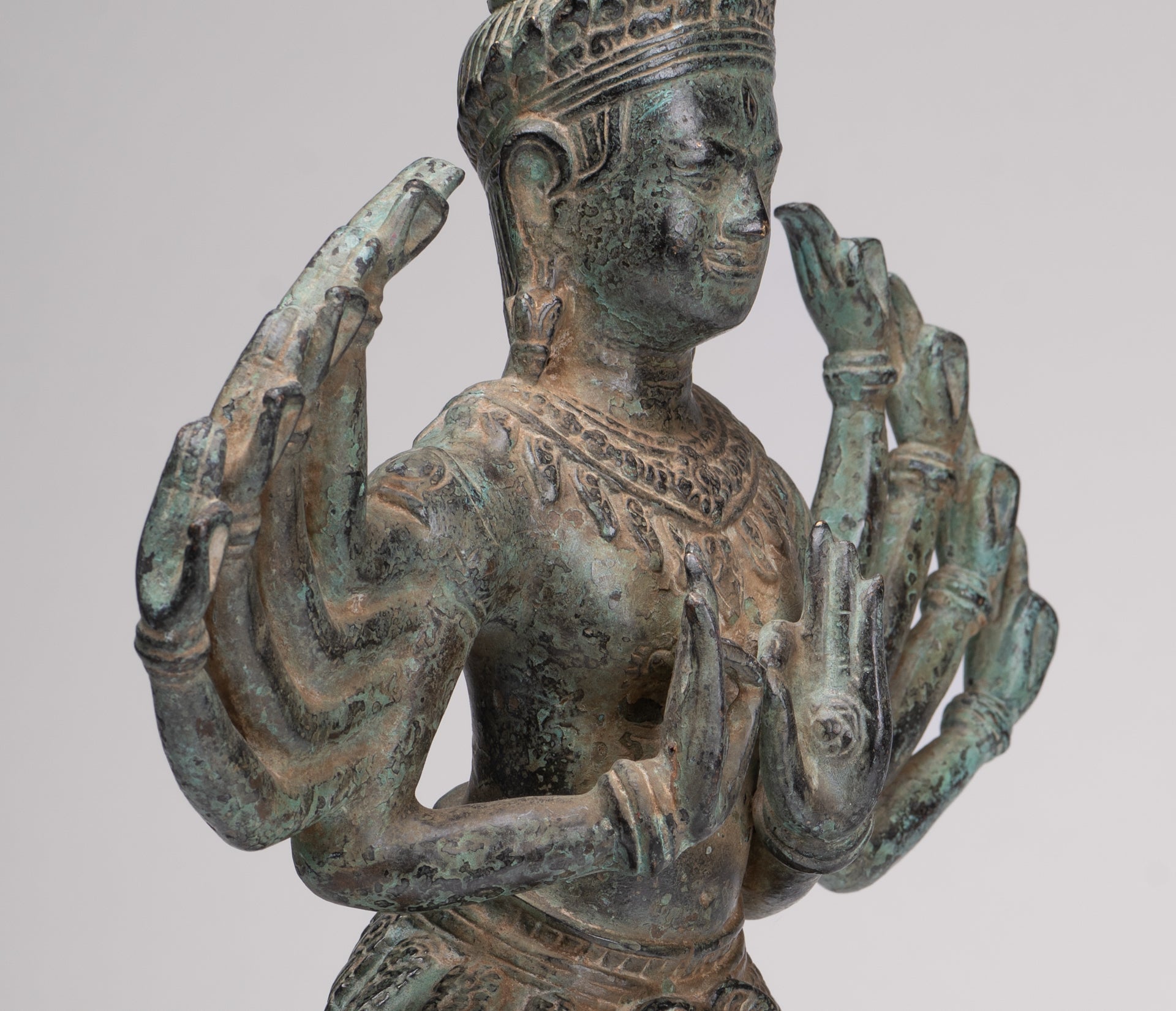 Shiva Statue - Antique Khmer Style Bronze Bayon Ardhaparyanka Shiva - 10 Arms - 46cm/18"
