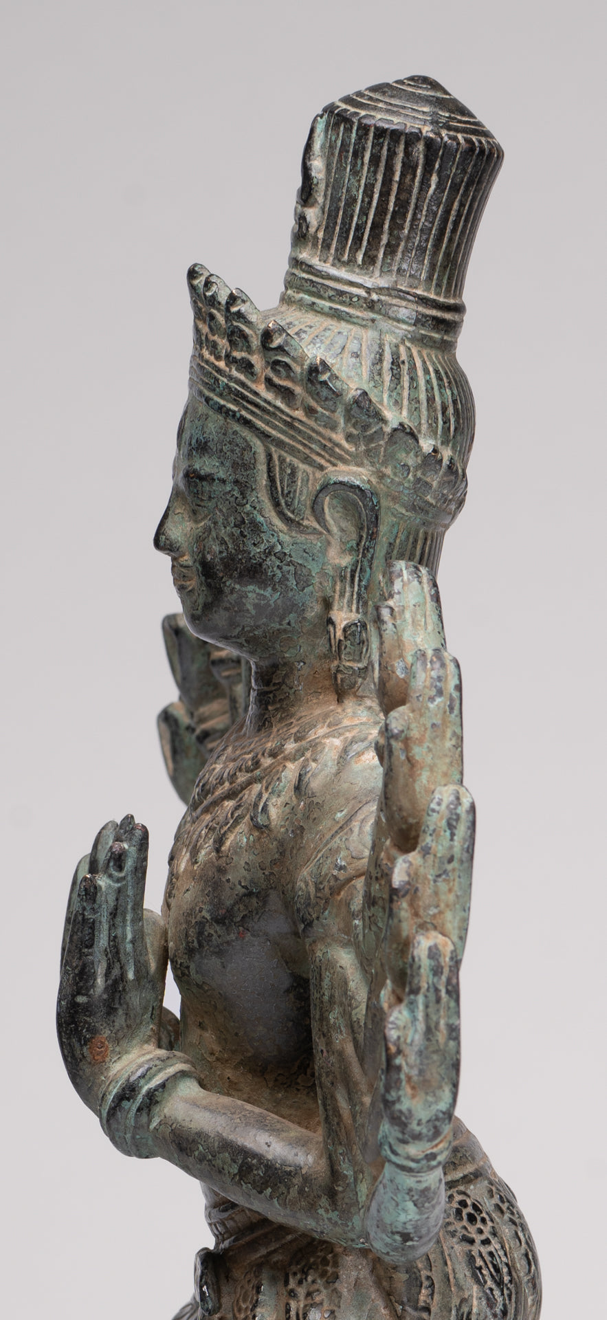 Shiva Statue - Antique Khmer Style Bronze Bayon Ardhaparyanka Shiva - 10 Arms - 46cm/18"