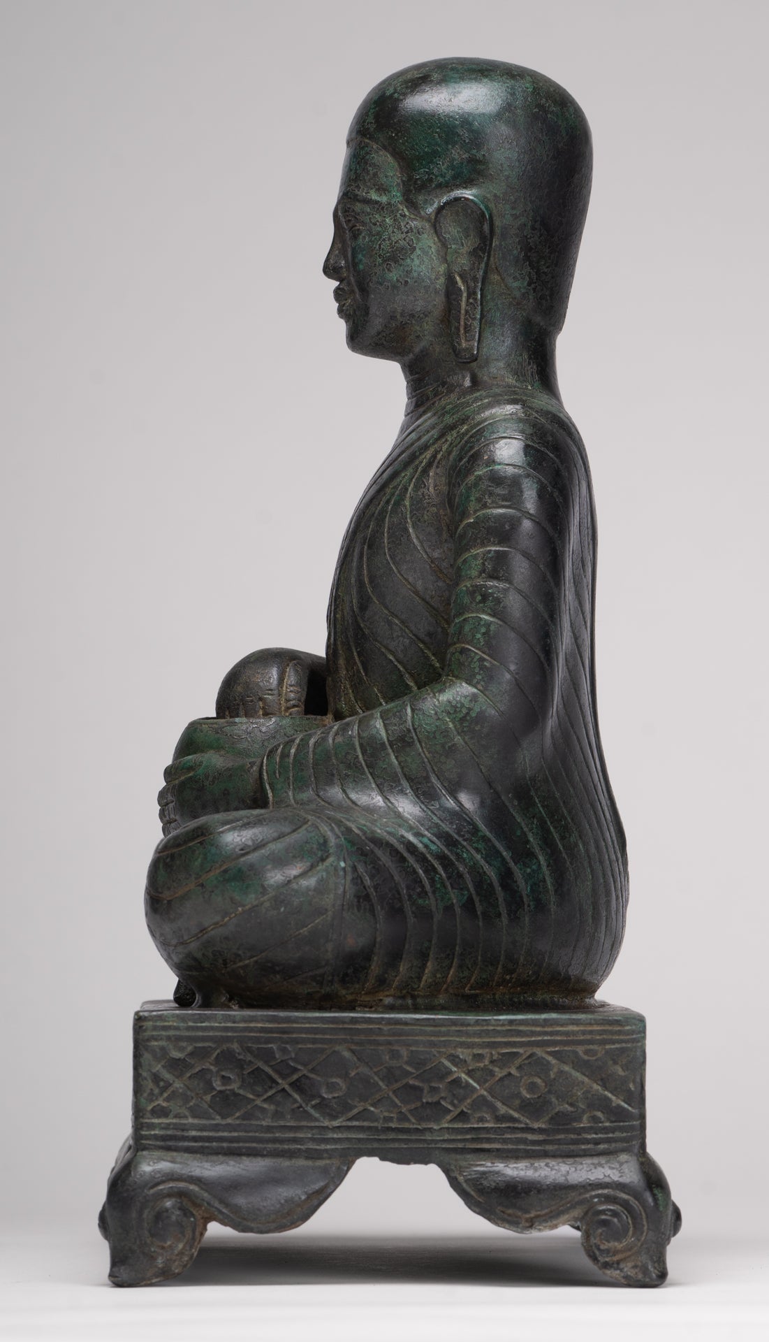 Antique Thai Style Seated Bronze Monk Statue - 33cm/13"