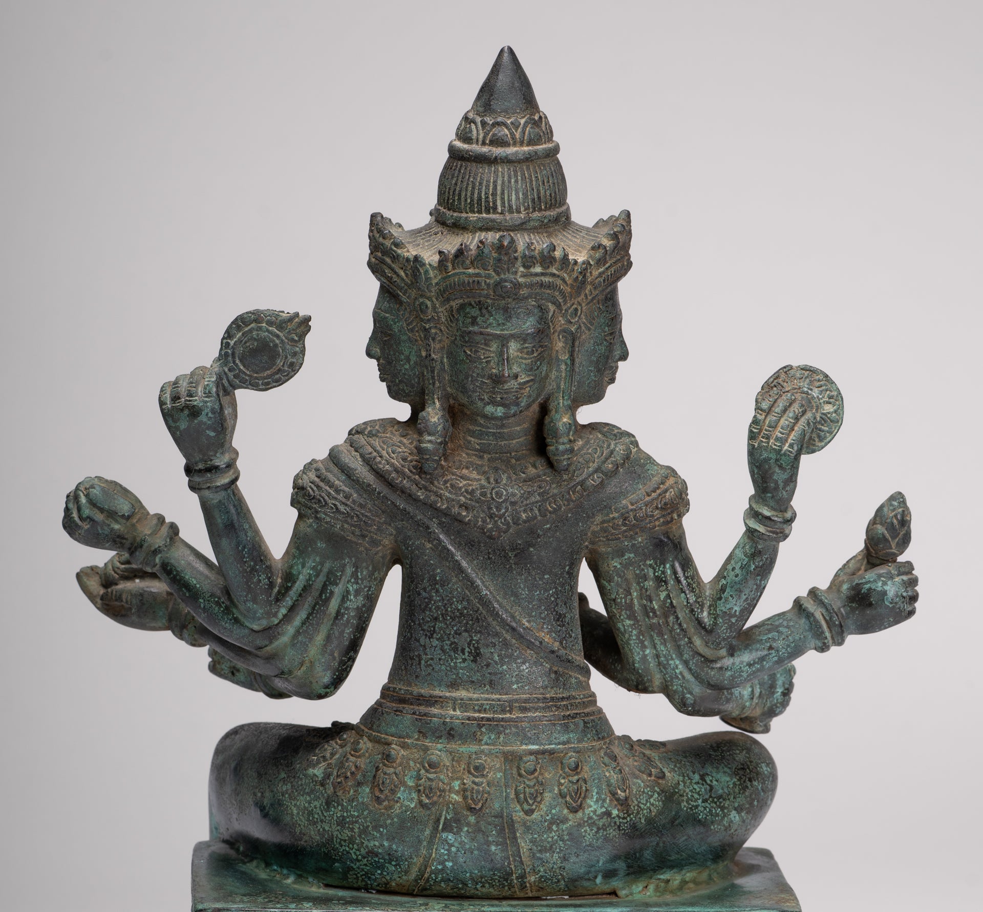 Brahma Statue - Antique Khmer Style Bronze Angkor Wat Brahma - Hindu God Creation - 38cm/15"