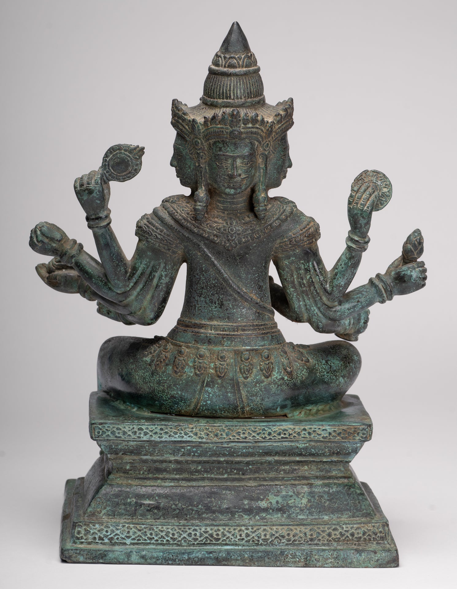 Brahma Statue - Antique Khmer Style Bronze Angkor Wat Brahma - Hindu God Creation - 38cm/15"