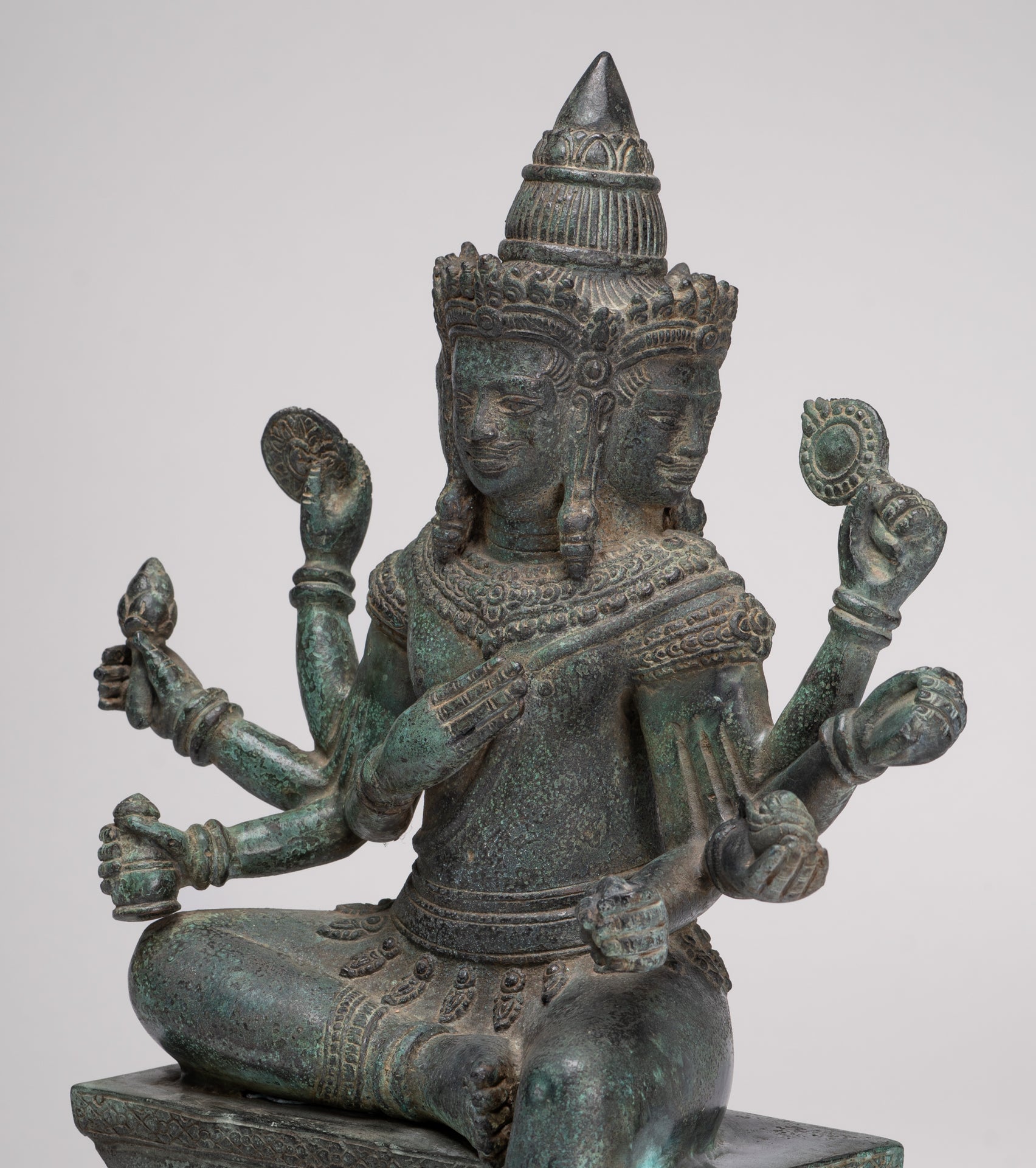 Brahma Statue - Antique Khmer Style Bronze Angkor Wat Brahma - Hindu God Creation - 38cm/15"