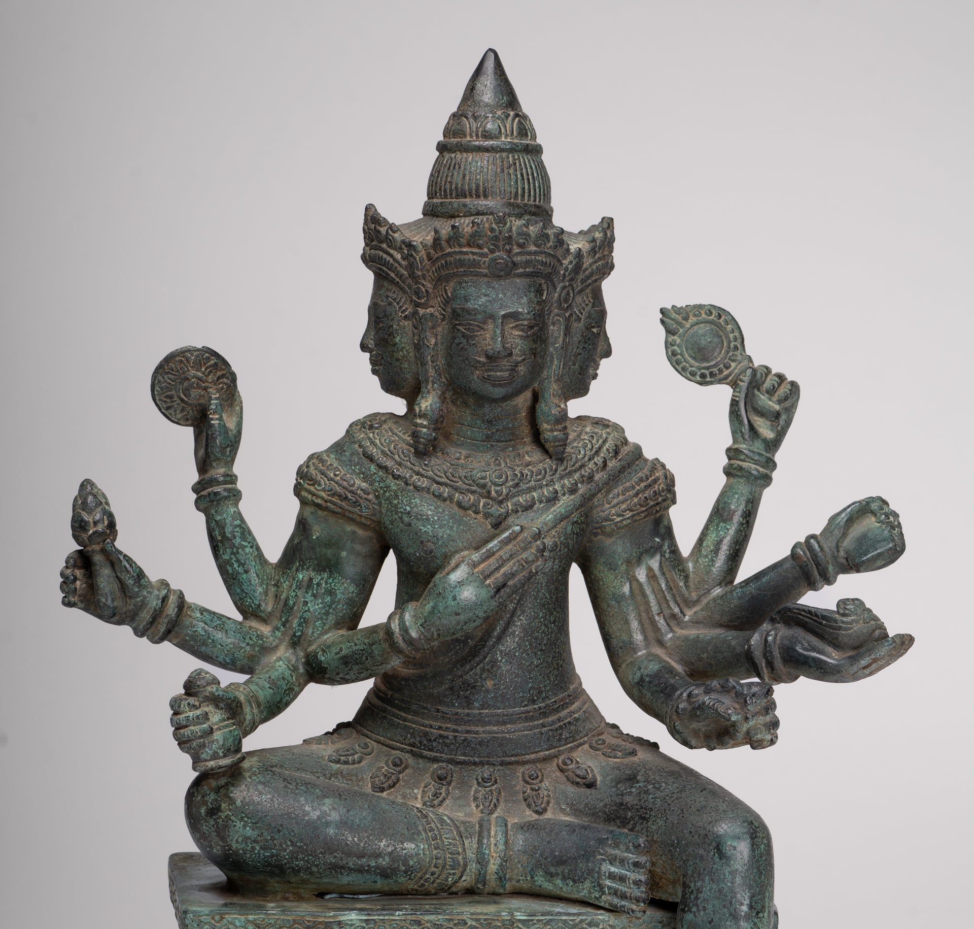 Brahma Statue - Antique Khmer Style Bronze Angkor Wat Brahma - Hindu God Creation - 38cm/15"
