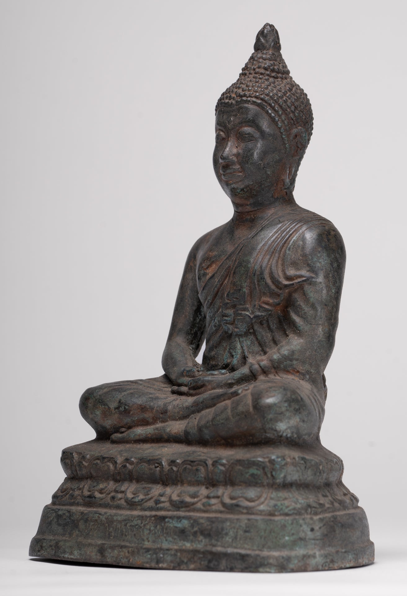 Antique Thai Style Bronze Chiang Saen Meditation Buddha Statue - 23cm/9"