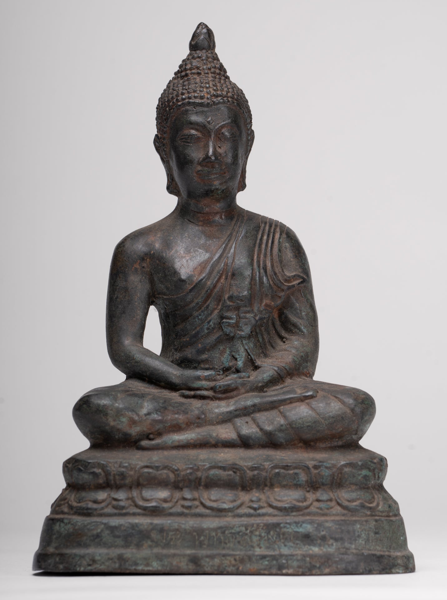 Antique Thai Style Bronze Chiang Saen Meditation Buddha Statue - 23cm/9"