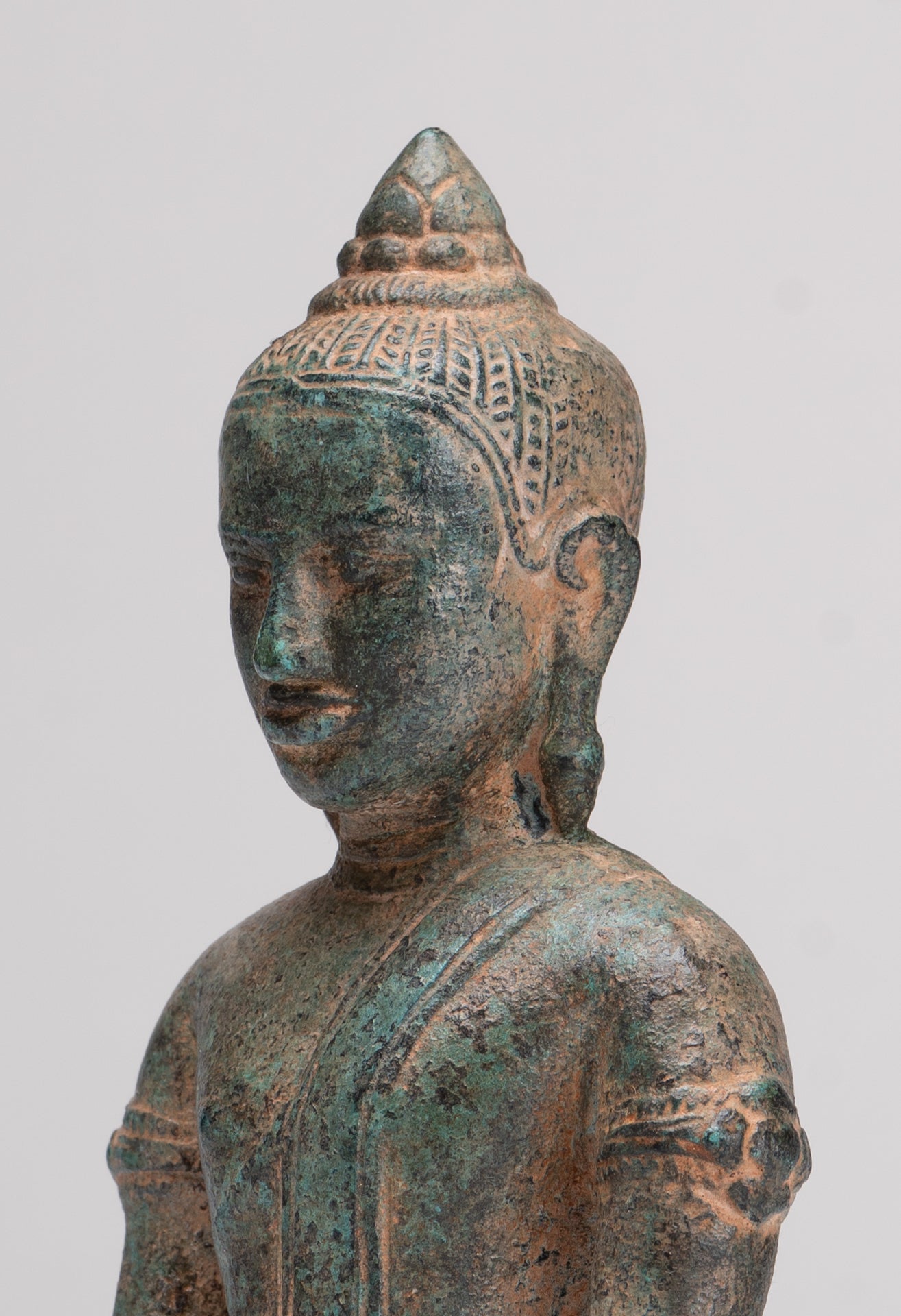Buddha Statue - Antique Khmer Style Bronze Meditation Phnom Da Buddha Statue - 18cm/7"