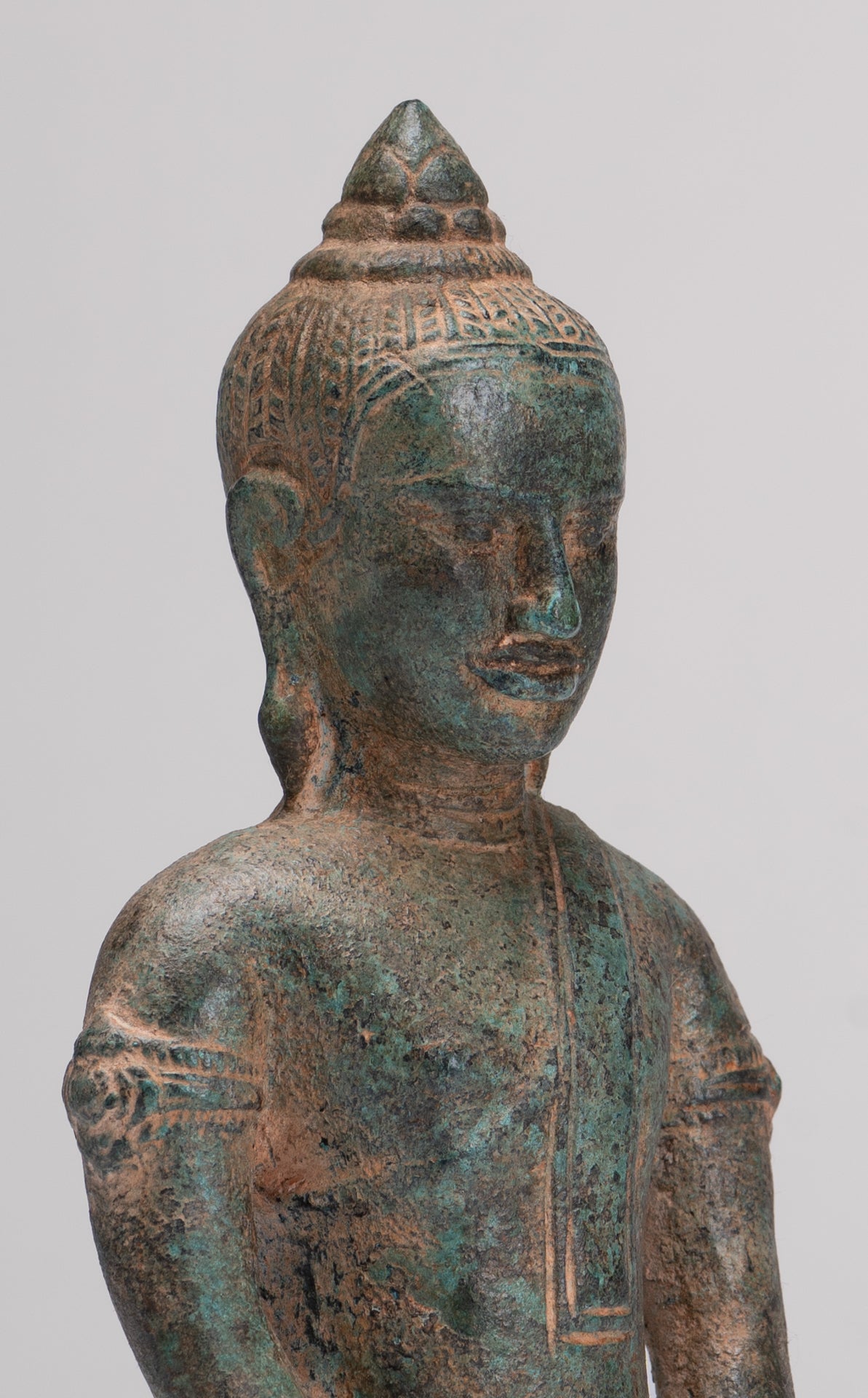 Buddha Statue - Antique Khmer Style Bronze Meditation Phnom Da Buddha Statue - 18cm/7"