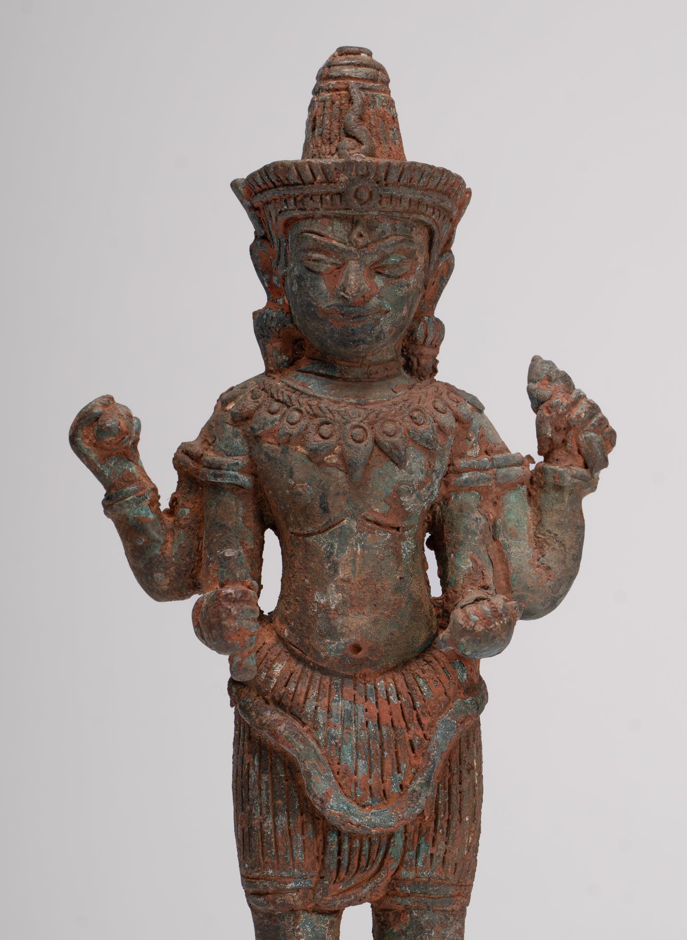 Antique Lopburi Style Thai Bronze Vishnu Statue - 22cm/9"
