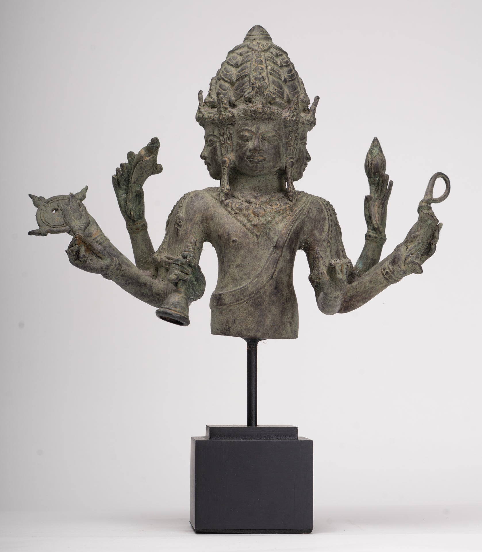 Brahma Statue - Antique Indonesian Style Bronze Brahma - Hindu God Creation - 36cm/14"