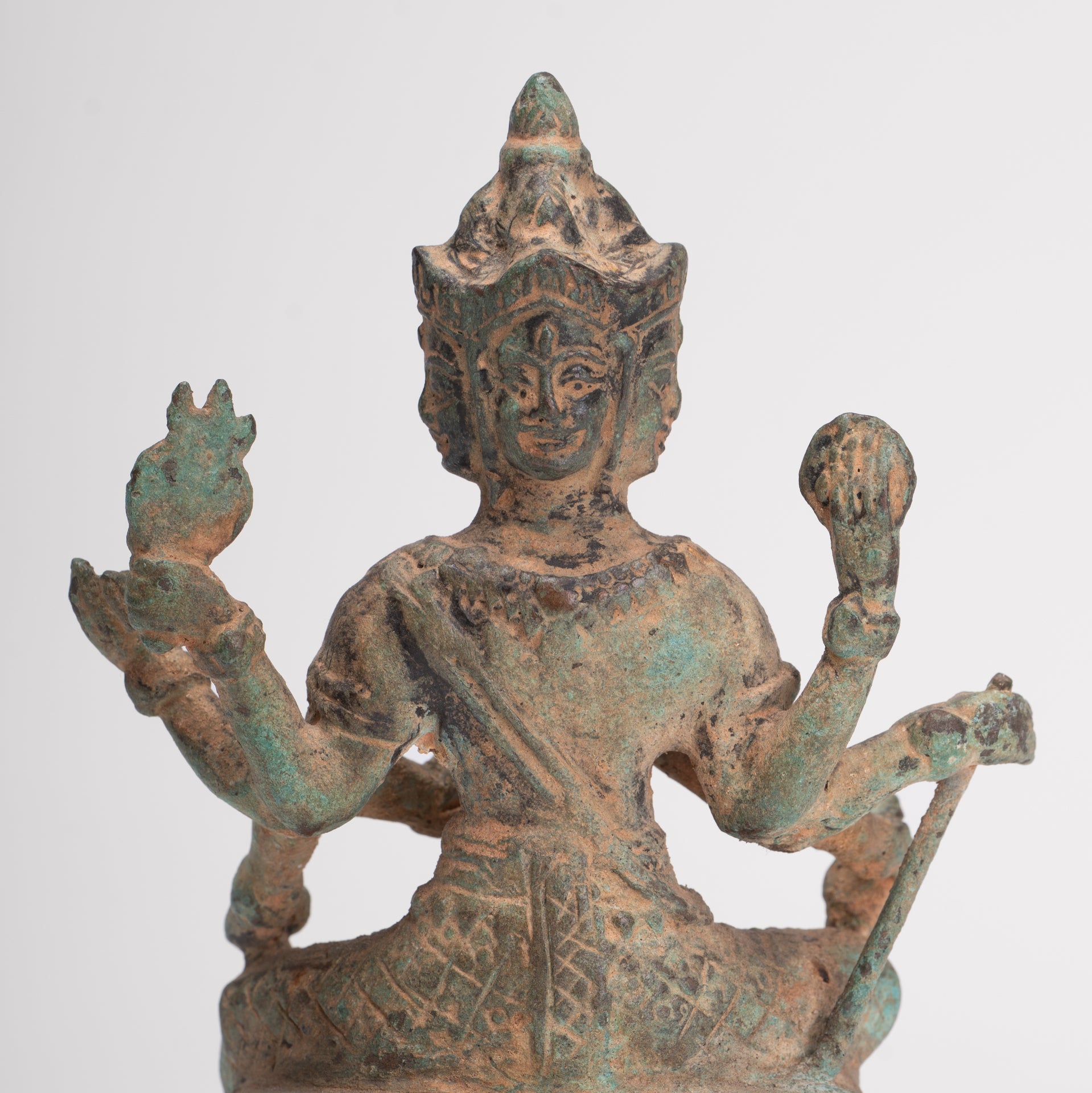 Brahma Statue - Antique Khmer Style Bronze Brahma - Hindu God Creation - 15cm/6"