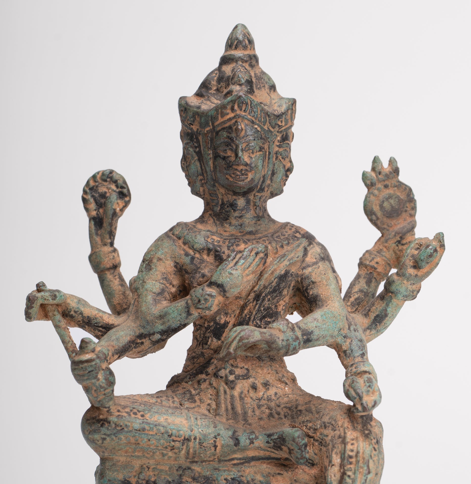 Brahma Statue - Antique Khmer Style Bronze Brahma - Hindu God Creation - 15cm/6"