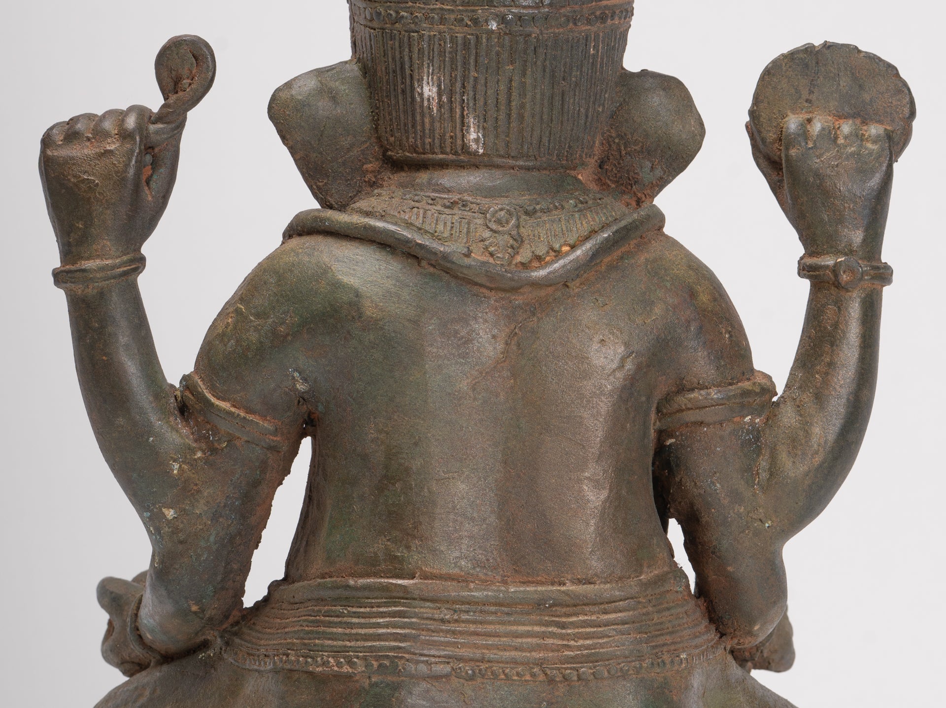 Antique Thai Style Bronze Seated Green 4-Arm Ganesha Statue - 31cm/12"
