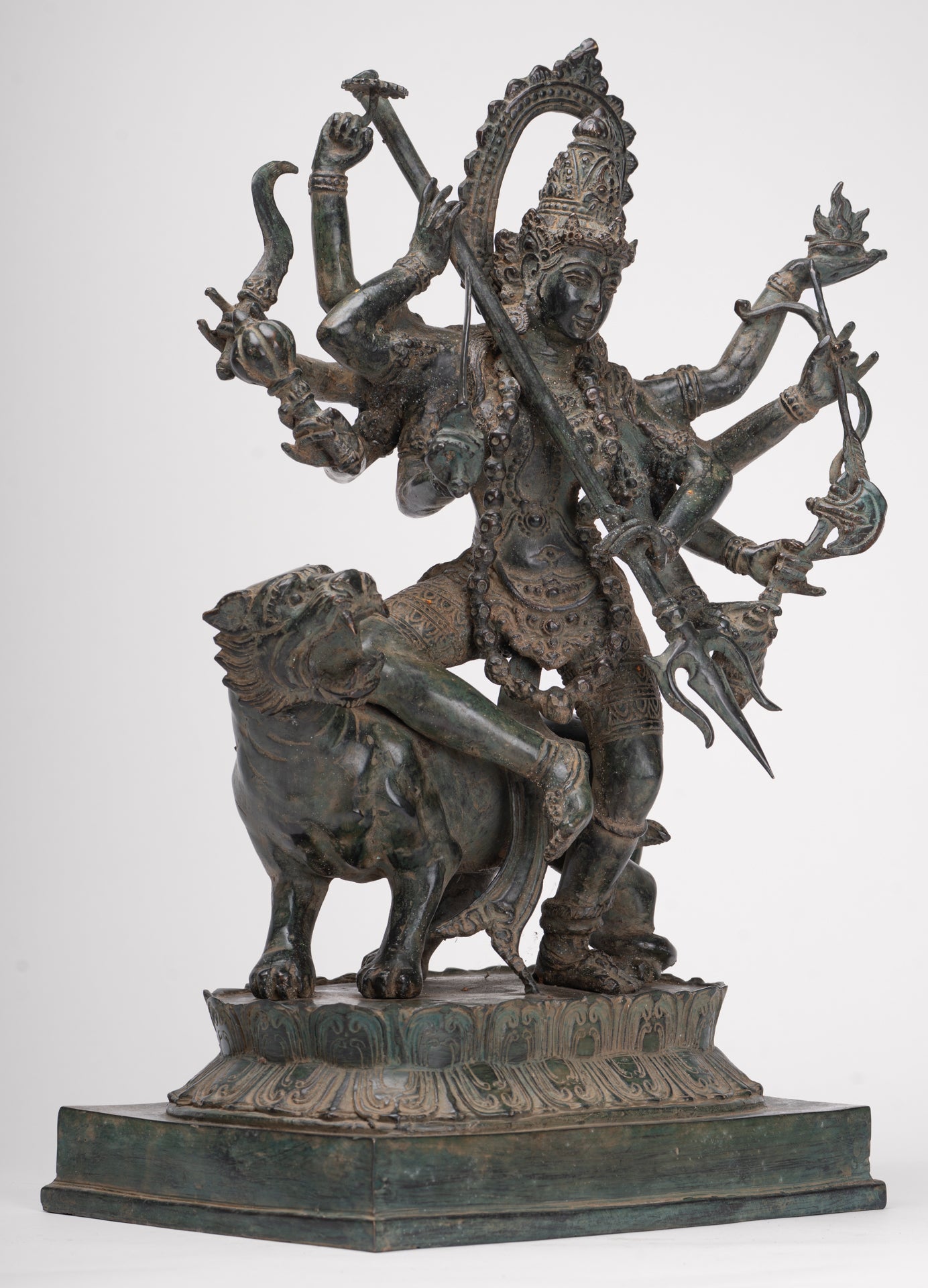Antique Javanese Style Majapahit Simhavahini Durga Statue - 45cm/18"