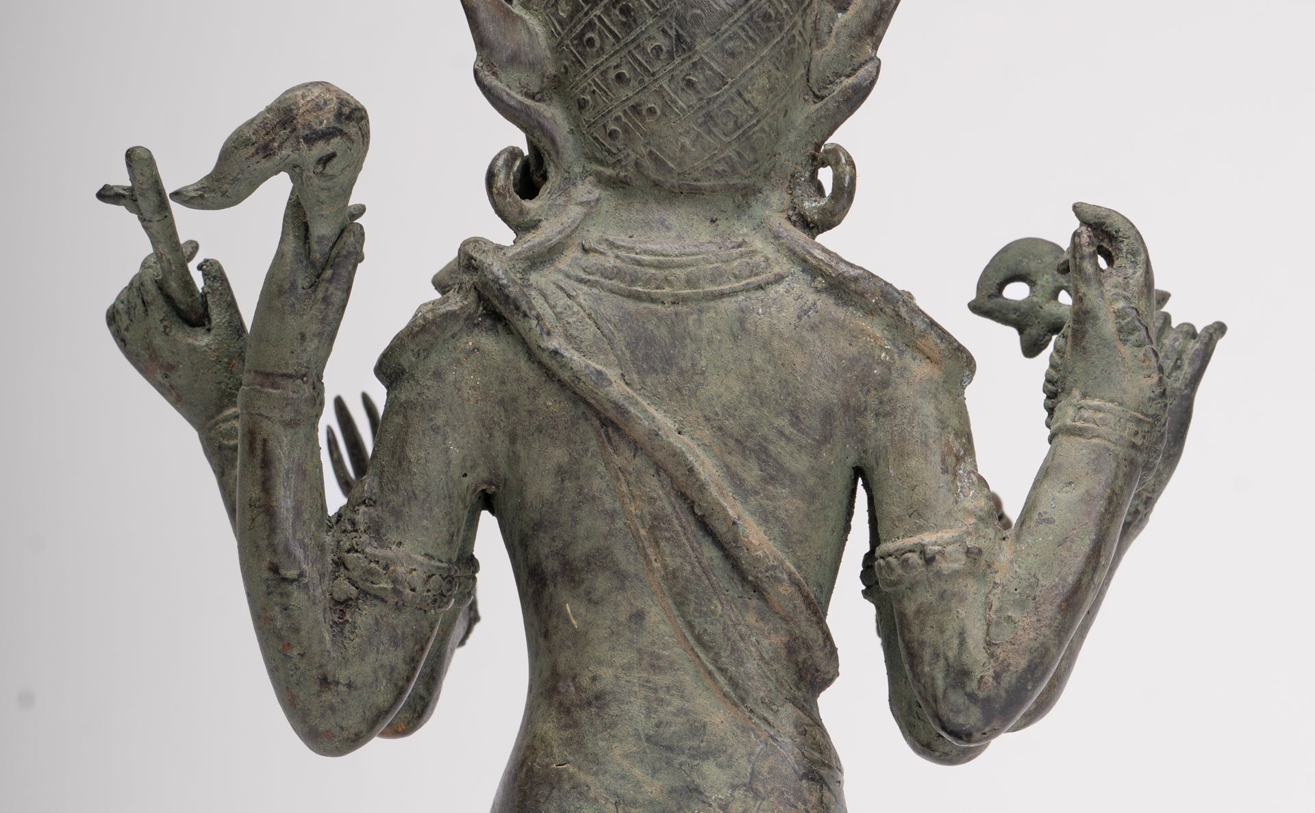 Shiva Statue - Antique Indonesian Style Bronze Javanese 6-Arm Shiva Statue - 34cm/14"