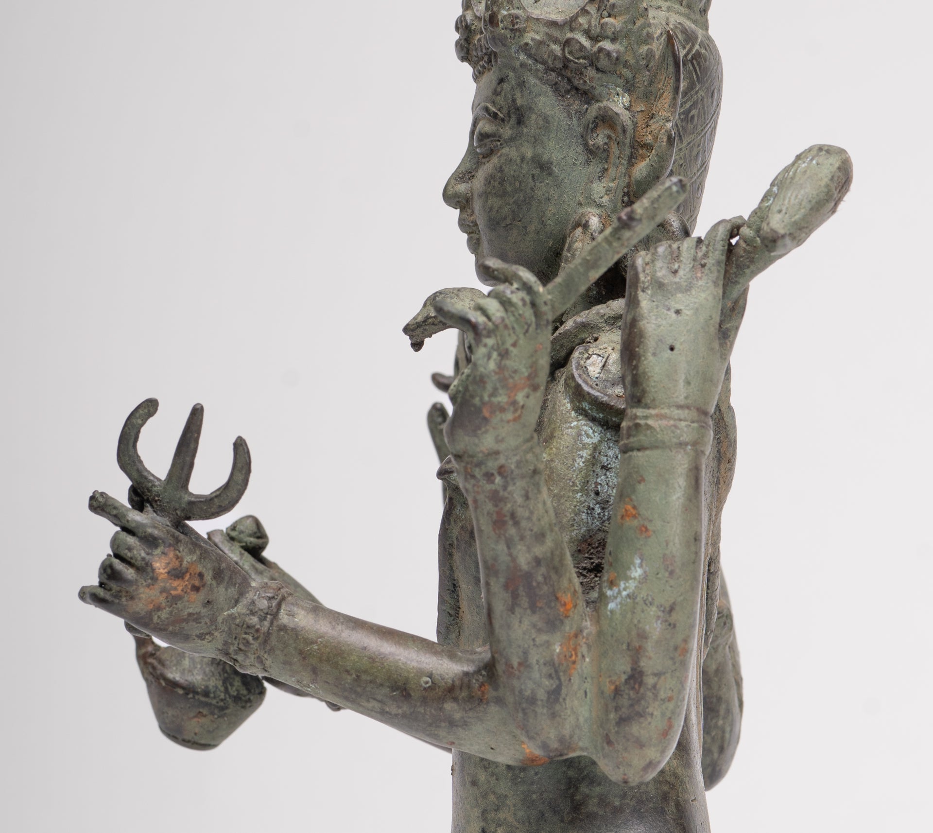 Shiva Statue - Antique Indonesian Style Bronze Javanese 6-Arm Shiva Statue - 34cm/14"