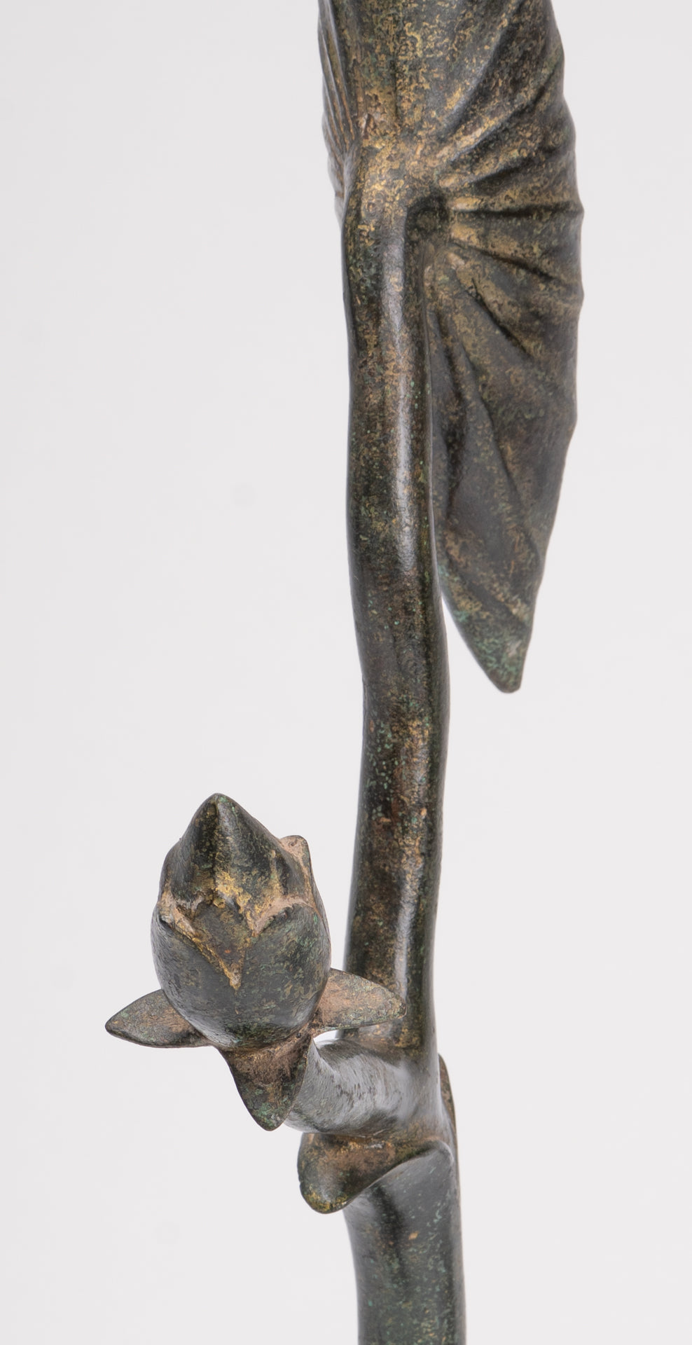 Mounted Antique Khmer Style Bronze Lotus Bud - 53cm/21"