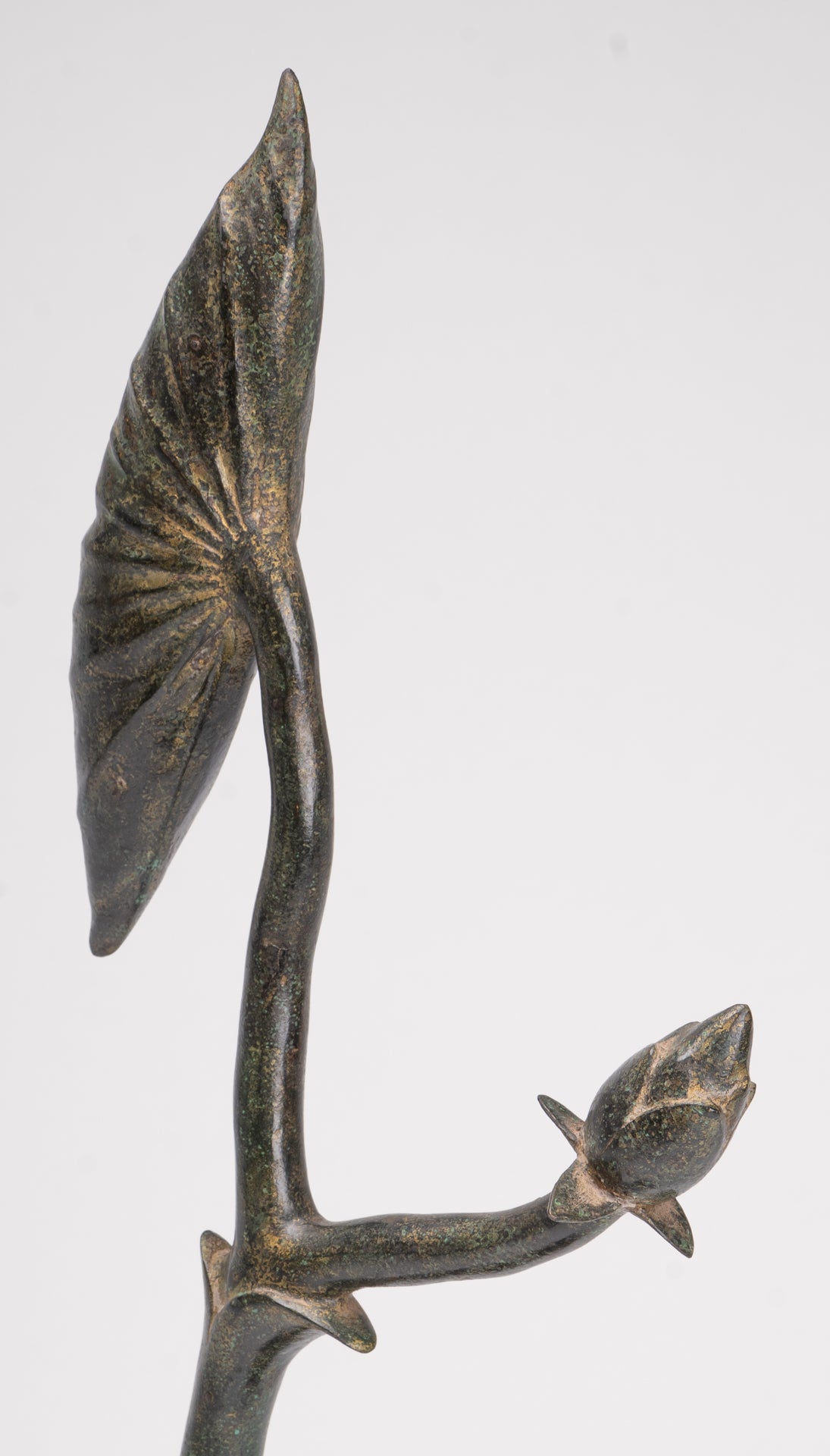 Mounted Antique Khmer Style Bronze Lotus Bud - 53cm/21"