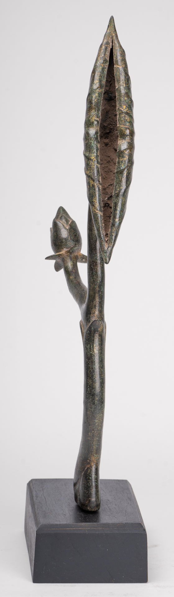 Mounted Antique Khmer Style Bronze Lotus Bud - 53cm/21"
