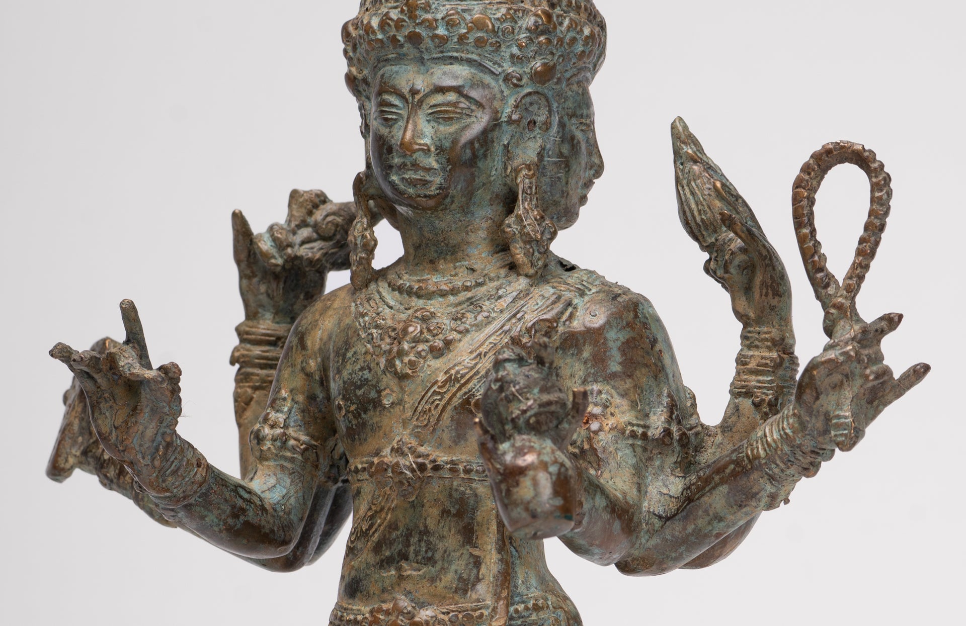 Trimurti Statue - Antique Indonesian Style Trimurti Shiva Brahma Vishnu Statue - 32.5cm/13"