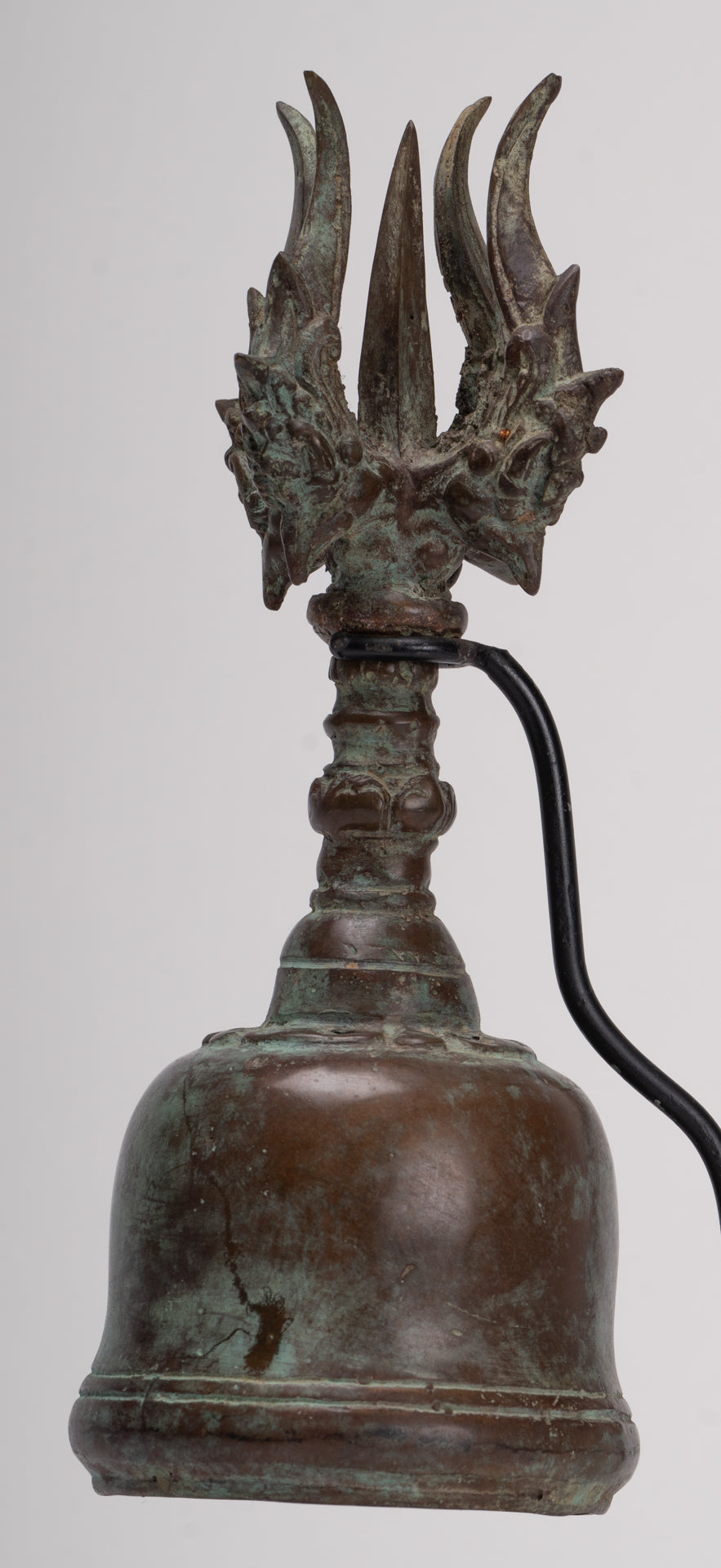Antique Balinese Style Bronze Mounted Trident Ritual Genta Bell - 31cm/12"