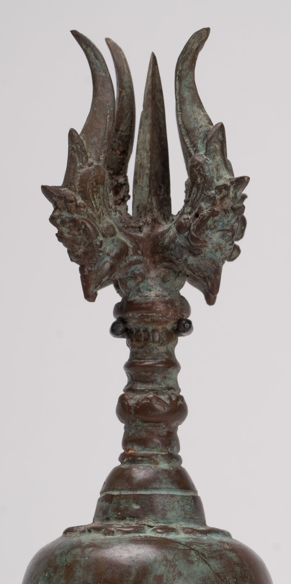 Antique Balinese Style Bronze Mounted Trident Ritual Genta Bell - 31cm/12"