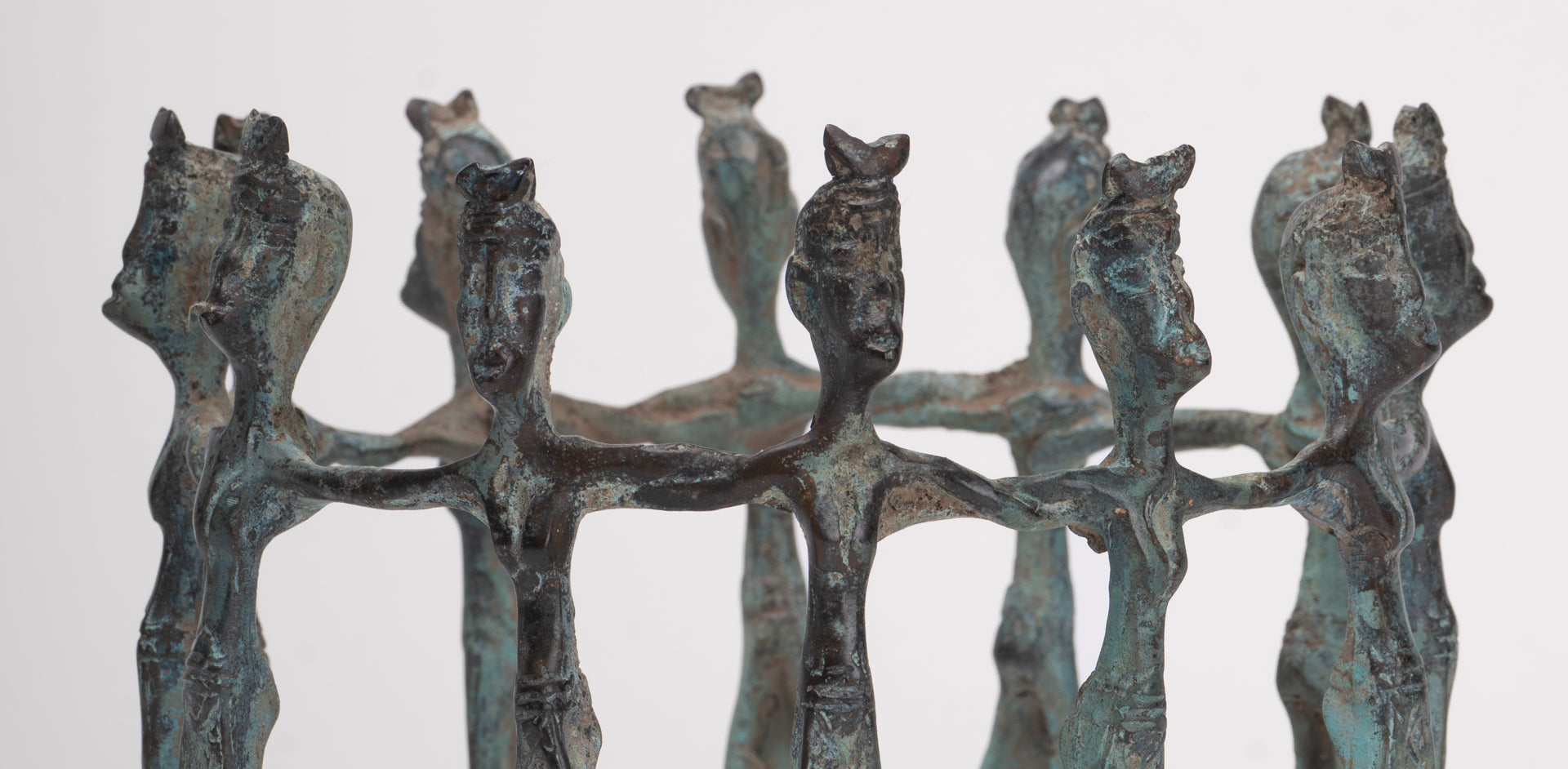 Antique Javanese Style Bronze Indonesian Bronze Circle of Dancers - 13cm(5") Tall