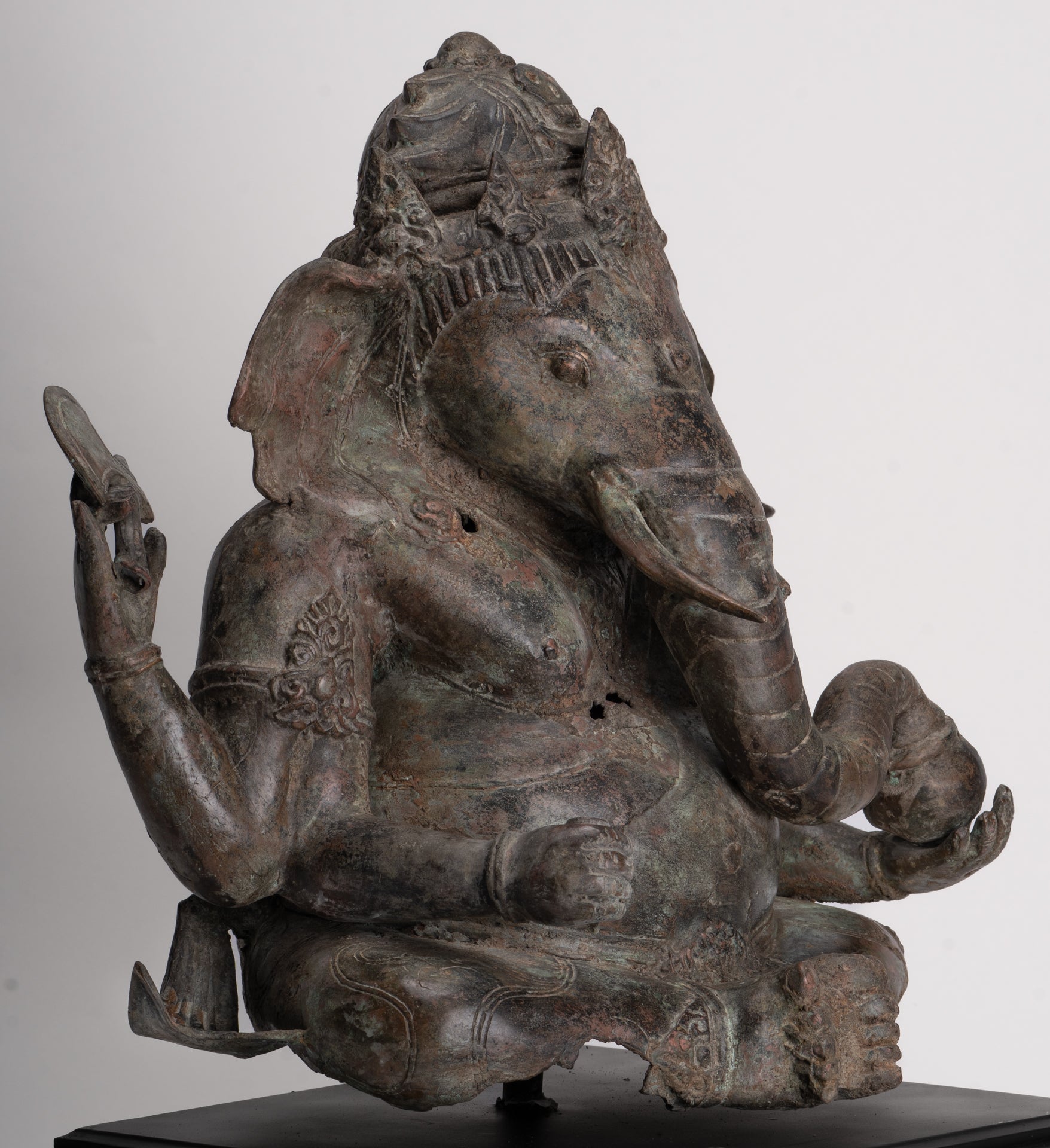Ganesh - Antique Indonesian Style Bronze Seated Ganesha Statue - 49cm/20"