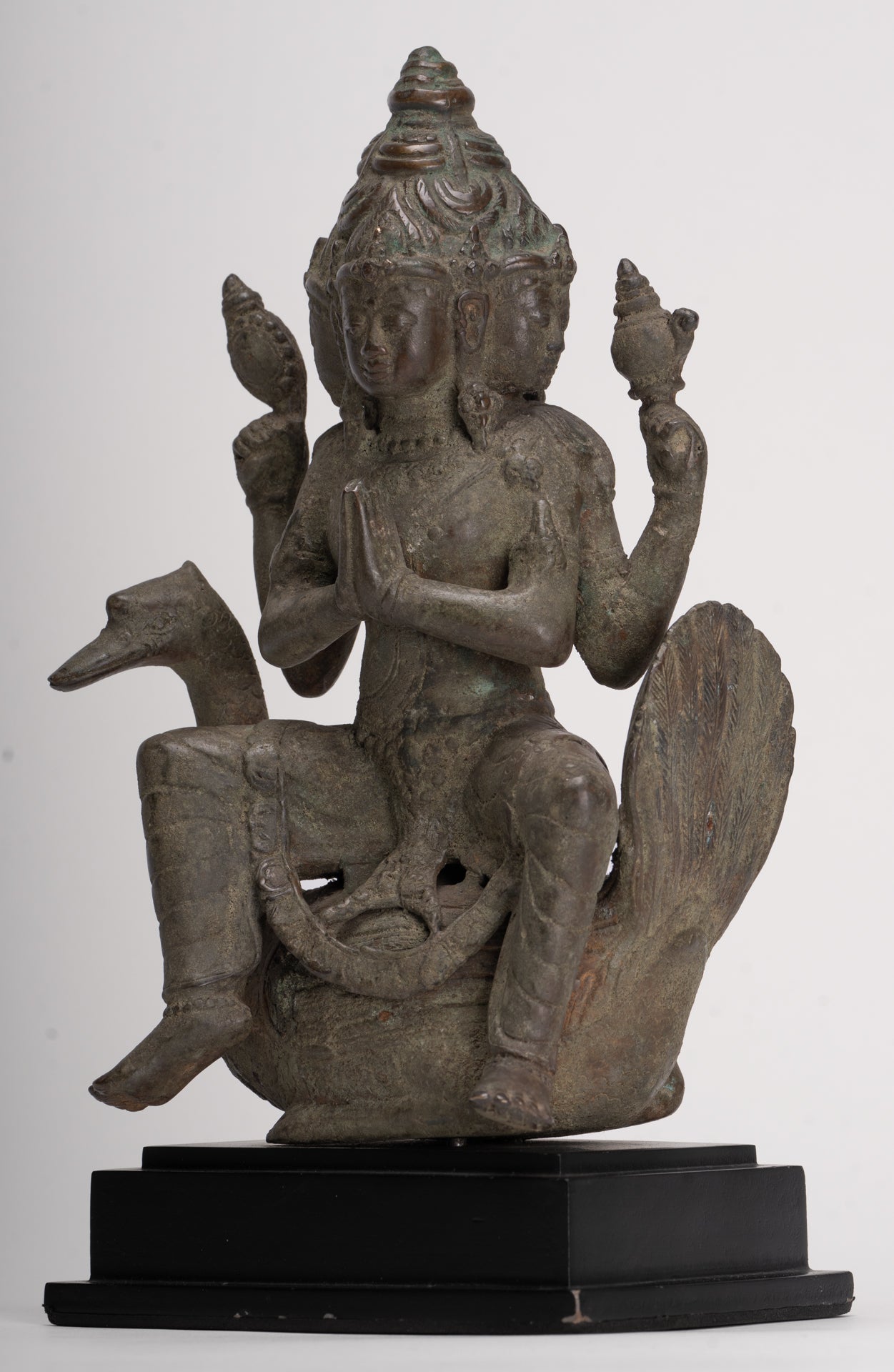 Antique Indonesian Style Majapahit Standing Bronze Brahma Statue - 30cm/12"