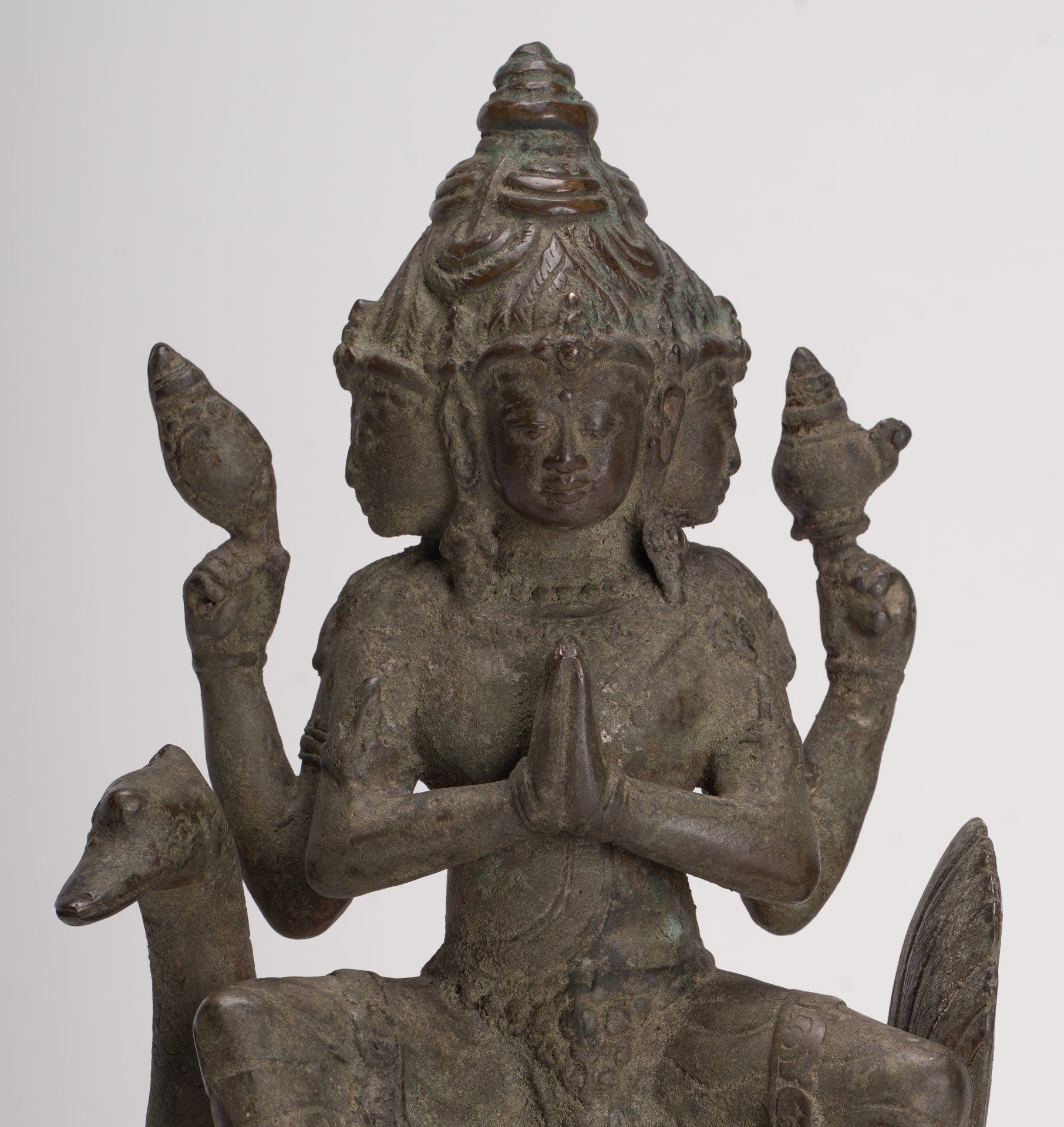 Antique Indonesian Style Majapahit Standing Bronze Brahma Statue - 30cm/12"