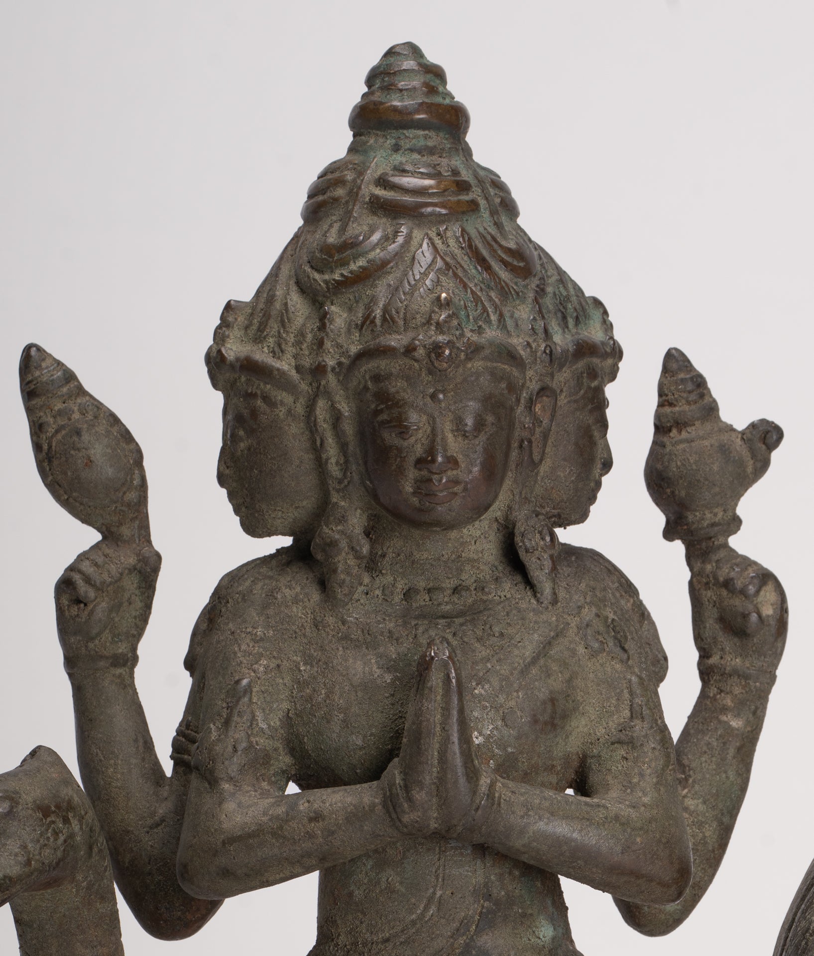 Antique Indonesian Style Majapahit Standing Bronze Brahma Statue - 30cm/12"