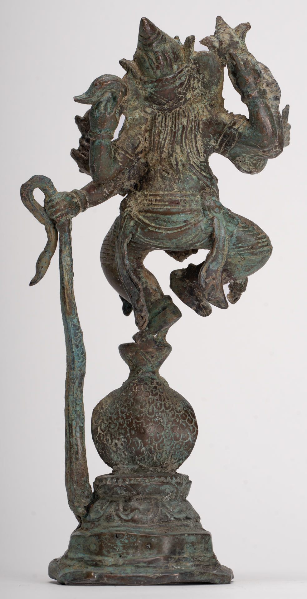 Antique Javanese Style Bronze Dancing Indonesian Ganesha Statue with Naga - 25cm/10"