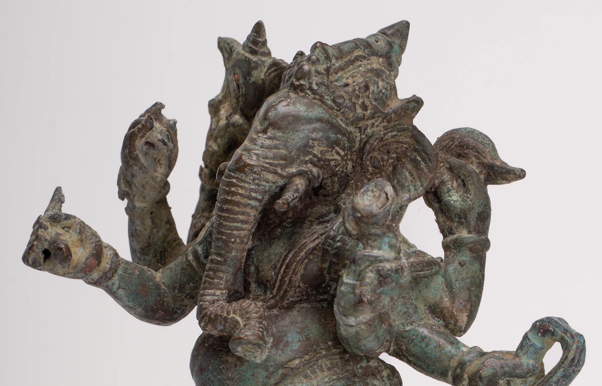 Antique Javanese Style Bronze Dancing Indonesian Ganesha Statue with Naga - 25cm/10"