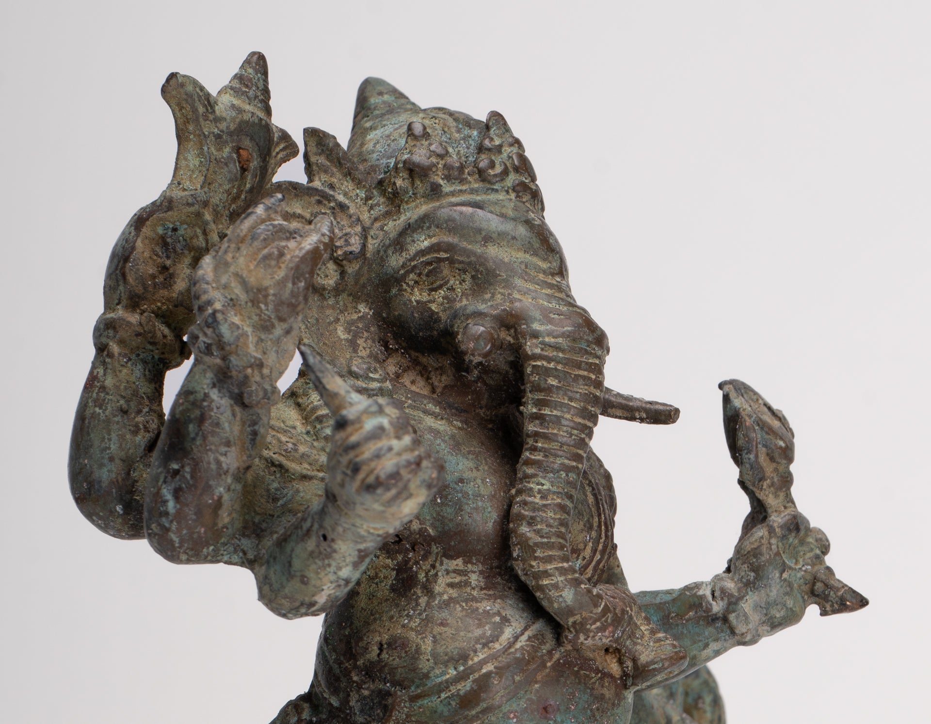 Antique Javanese Style Bronze Dancing Indonesian Ganesha Statue with Naga - 25cm/10"