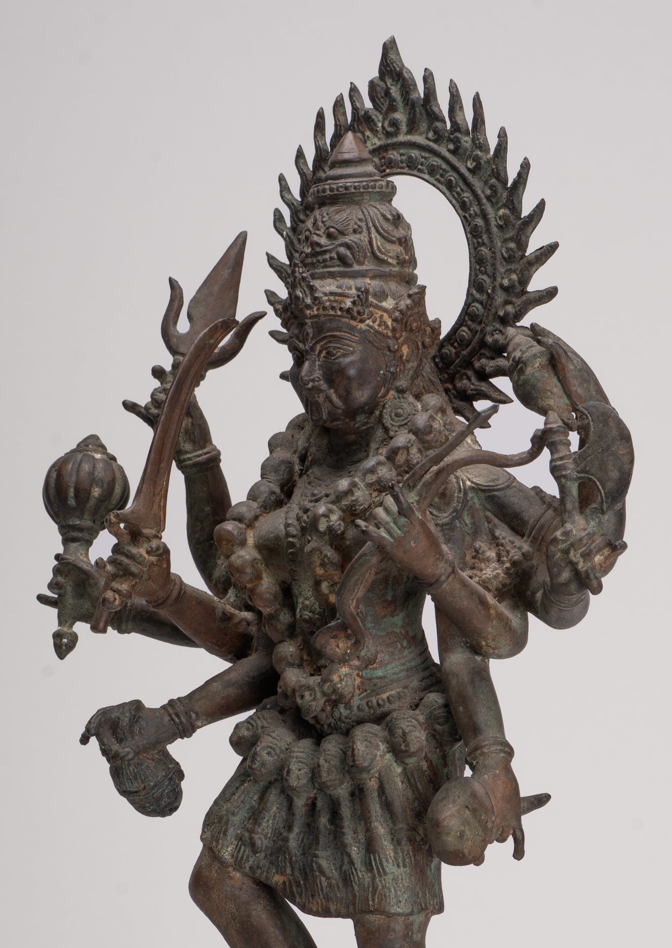 Kali Statue - Antique Java Style Majapahit Bronze Kali Statue on Roaring Lion - 54.5cm/22"