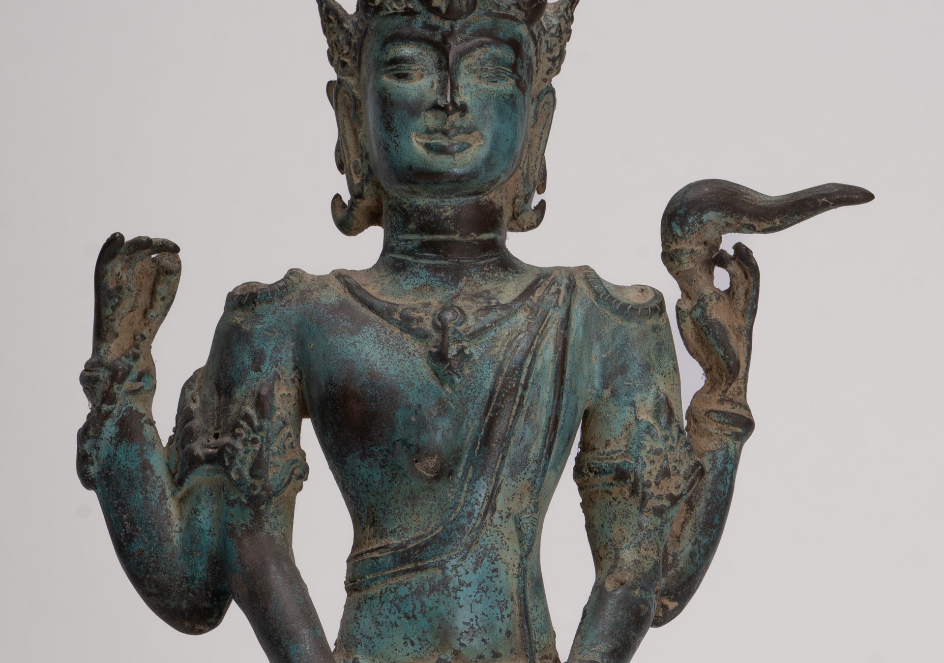 Vishnu - Antique Indonesian Style Majapahit Java Standing Bronze Vishnu Statue - 39cm/16"