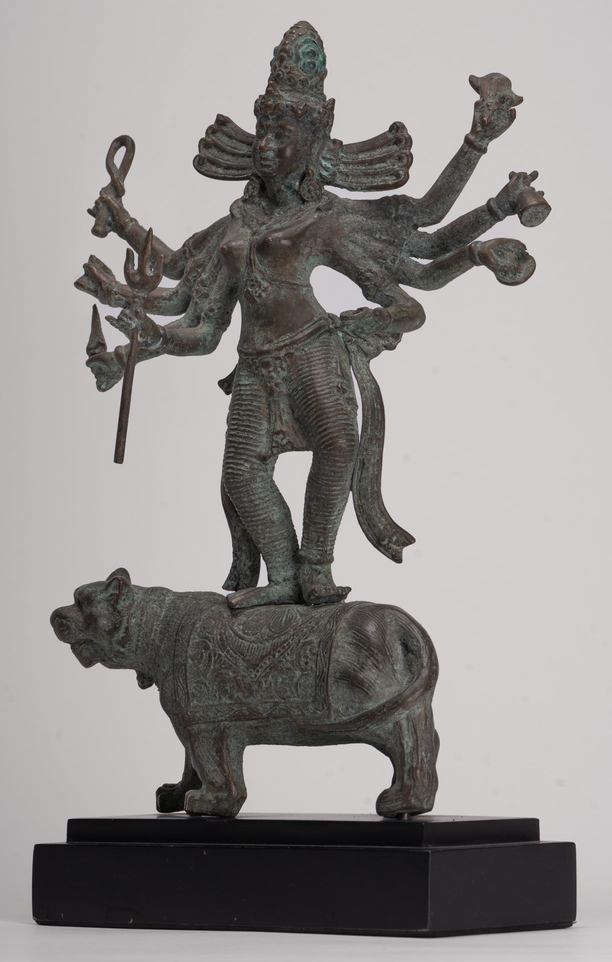 Antique Javanese Style Majapahit Simhavahini Durga Statue - 37cm/15"