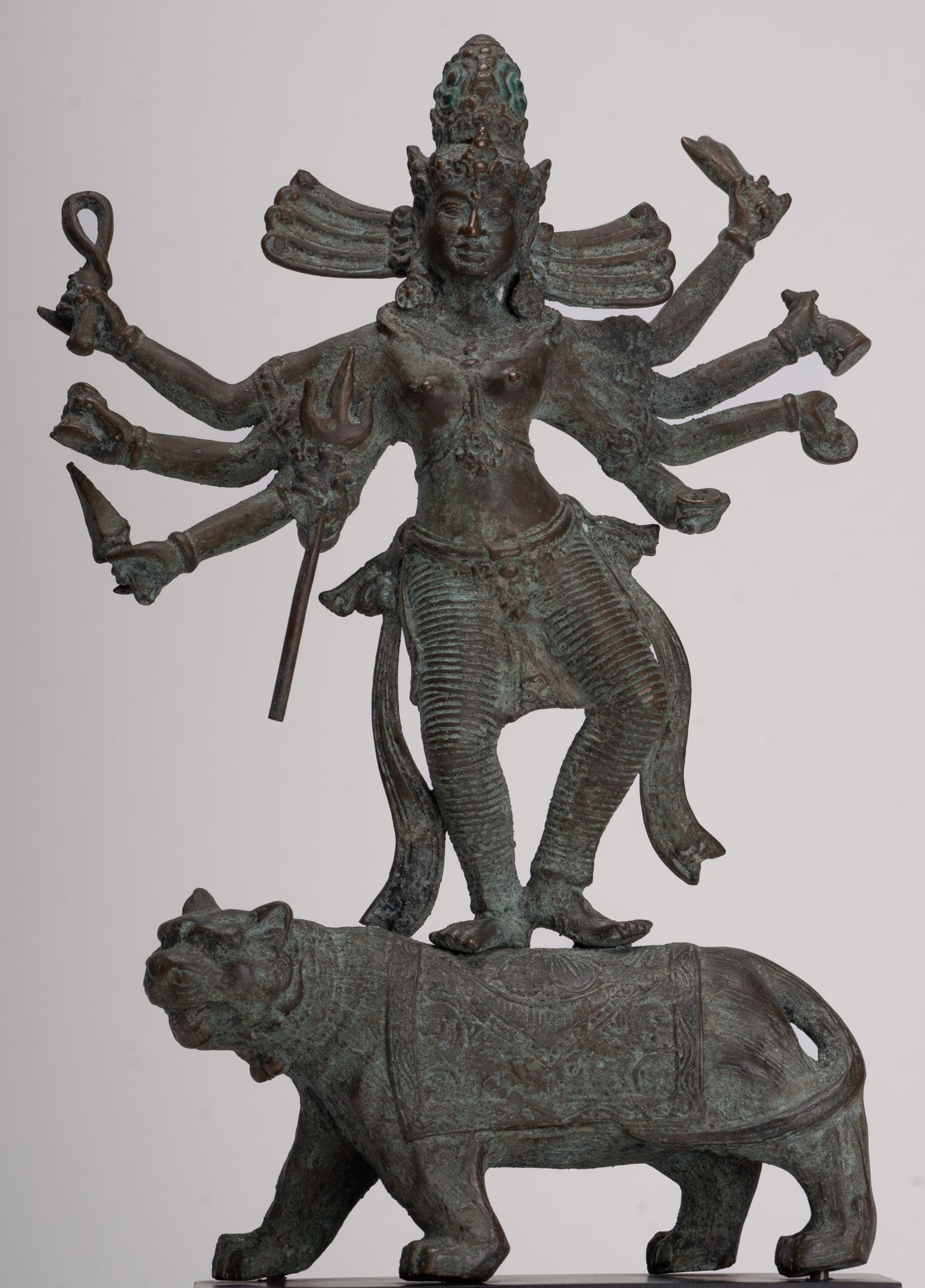 Antique Javanese Style Majapahit Simhavahini Durga Statue - 37cm/15"