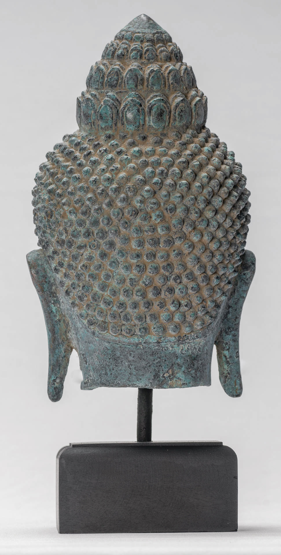 Buddha Statue - Antique Khmer Style Mounted Bronze Baphuon Buddha Head Statue - 29cm/12"