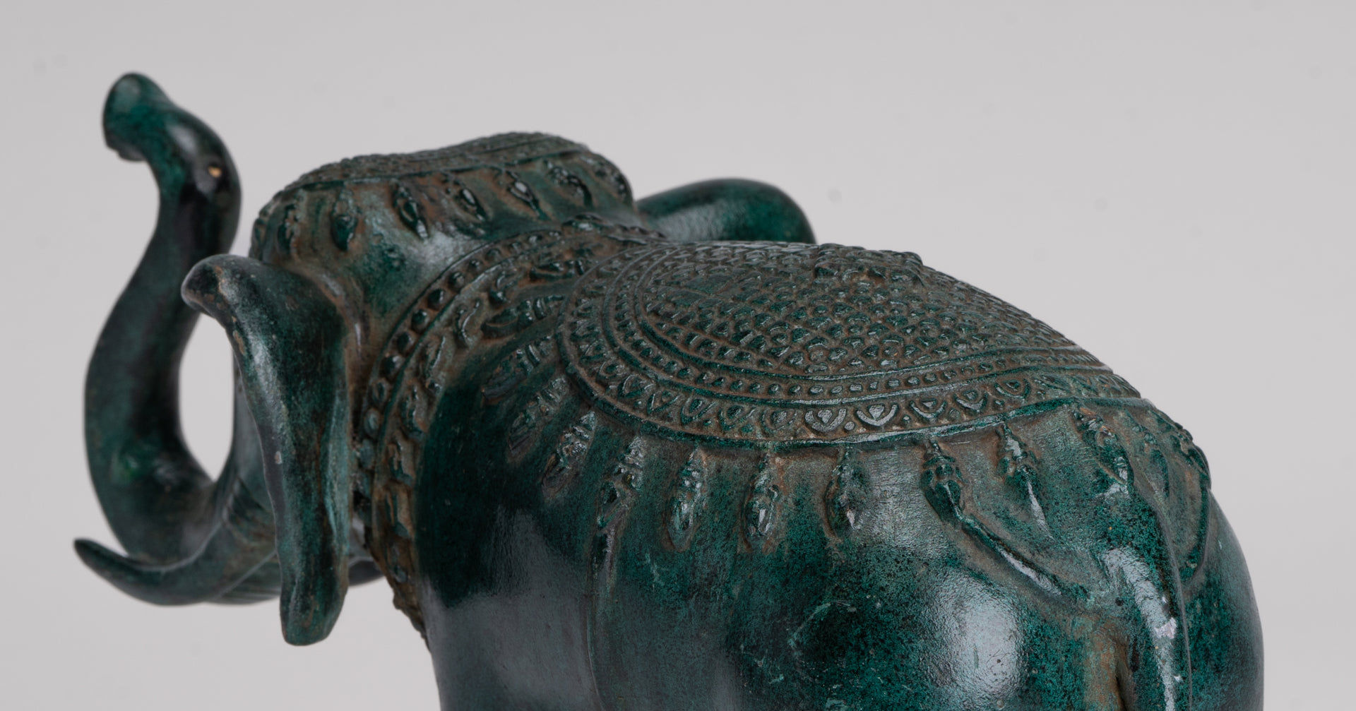 Antique Khmer Style Bronze Trumpeting Elephant Statue - 24cm/10" Long