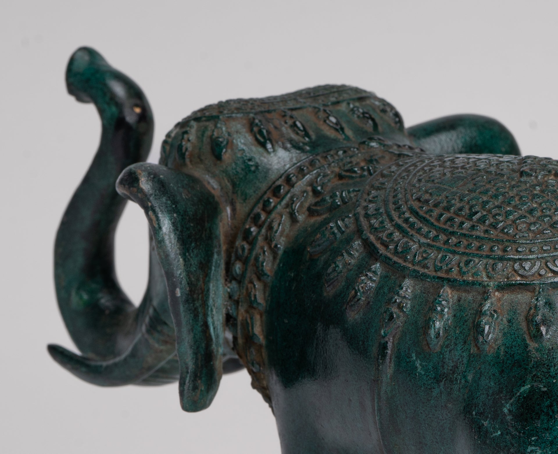 Antique Khmer Style Bronze Trumpeting Elephant Statue - 24cm/10" Long